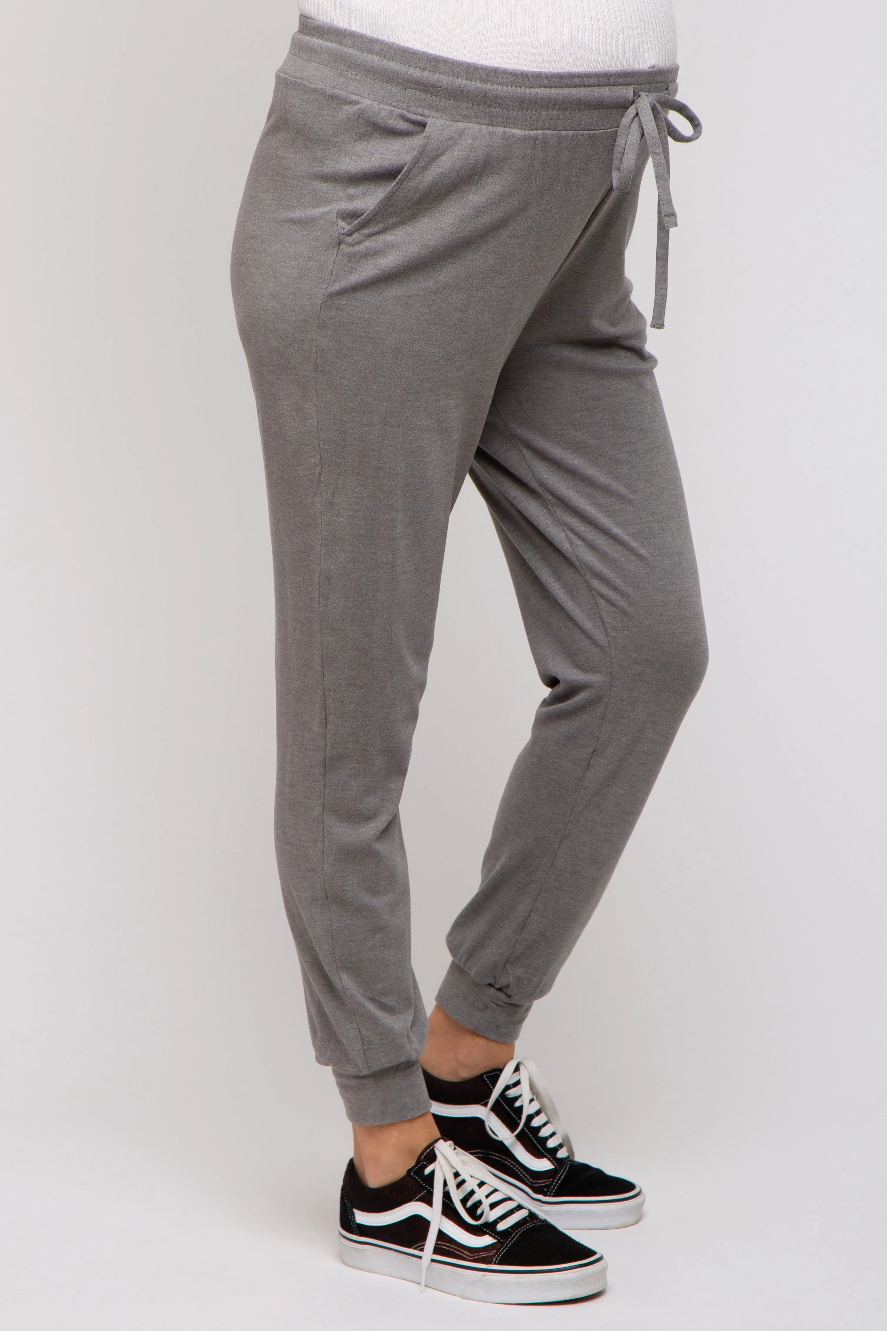 Grey Ultra Soft Knit Drawstring Maternity Joggers sold by Pinkblush product image thumbnail 3