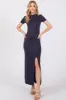 Navy Mock Neck Front Slit Short Sleeve Maternity Maxi Dress sold by Pinkblush