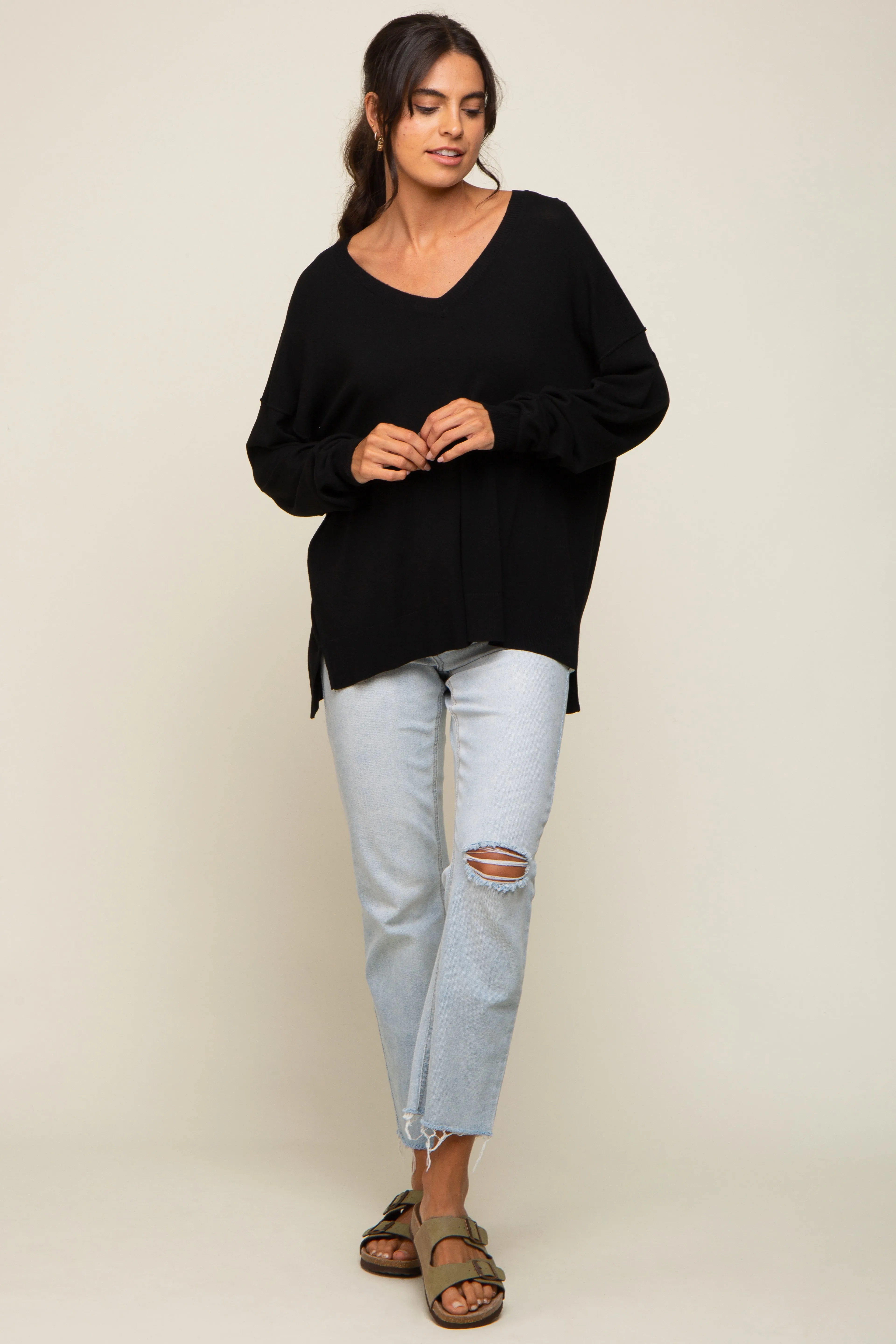 Black Knit V-Neck Long Sleeve Top sold by Pinkblush product image thumbnail 5