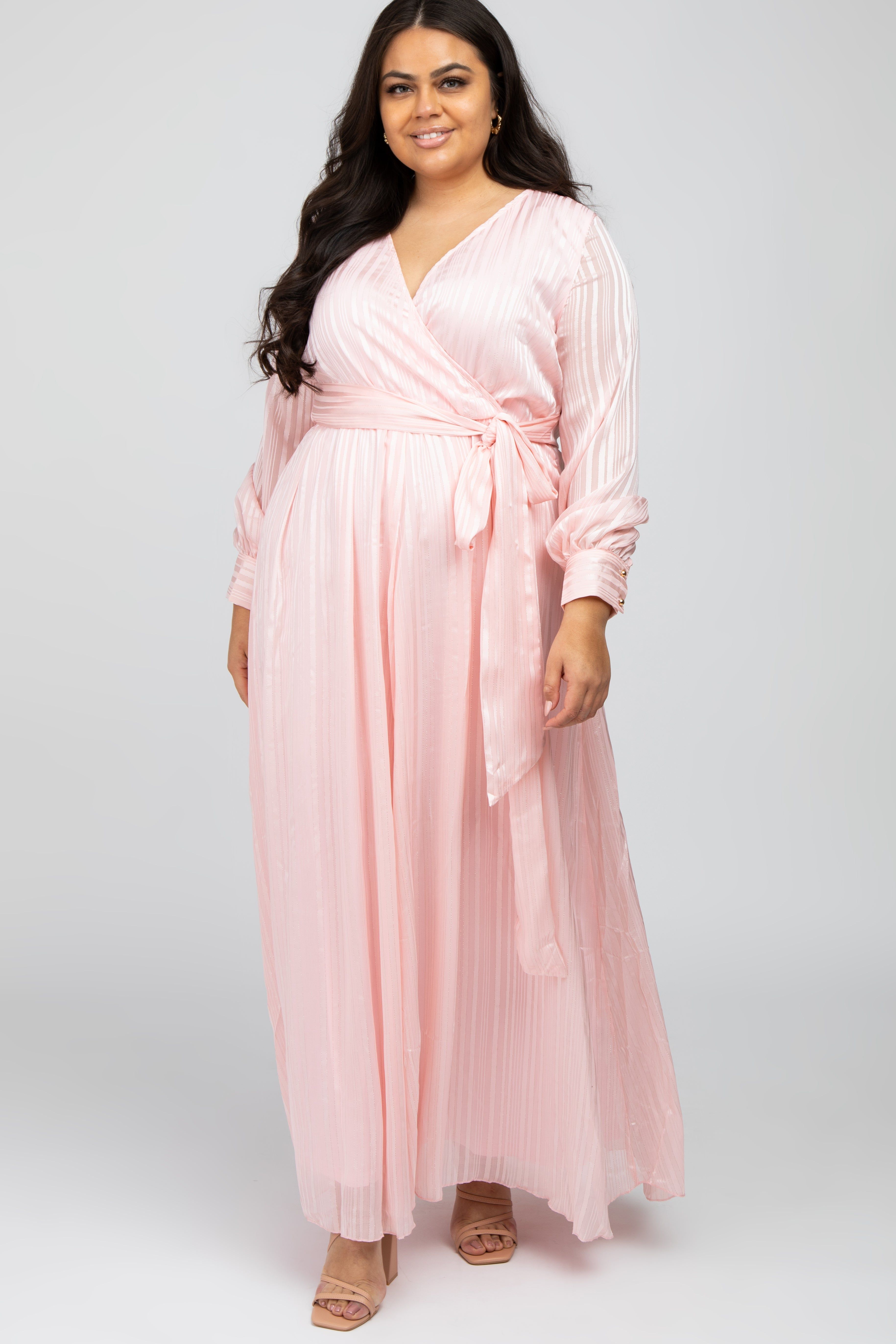 Pink Sparkle Chiffon Plus Maxi Dress sold by Pinkblush