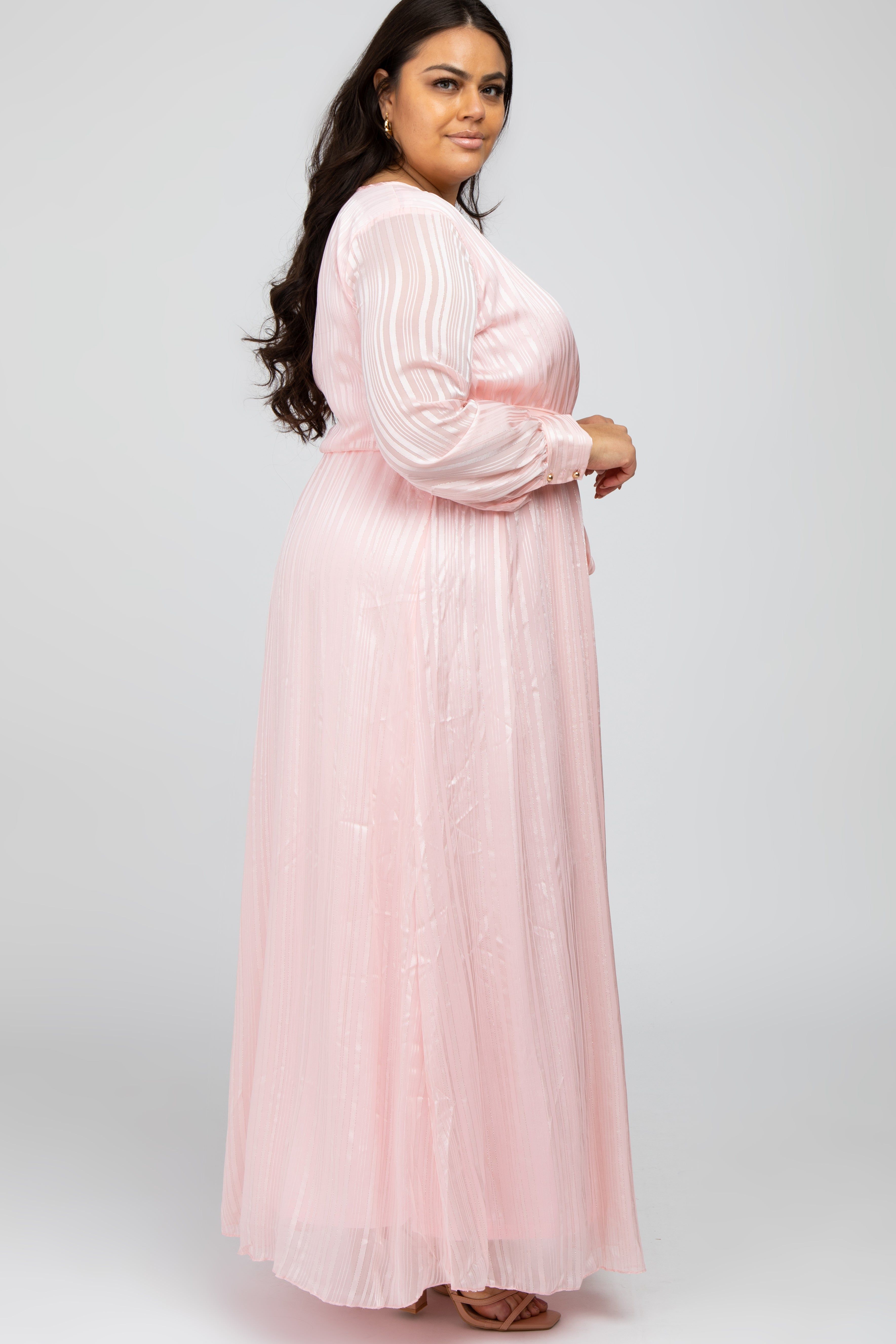 Pink Sparkle Chiffon Plus Maxi Dress sold by Pinkblush product image thumbnail 2