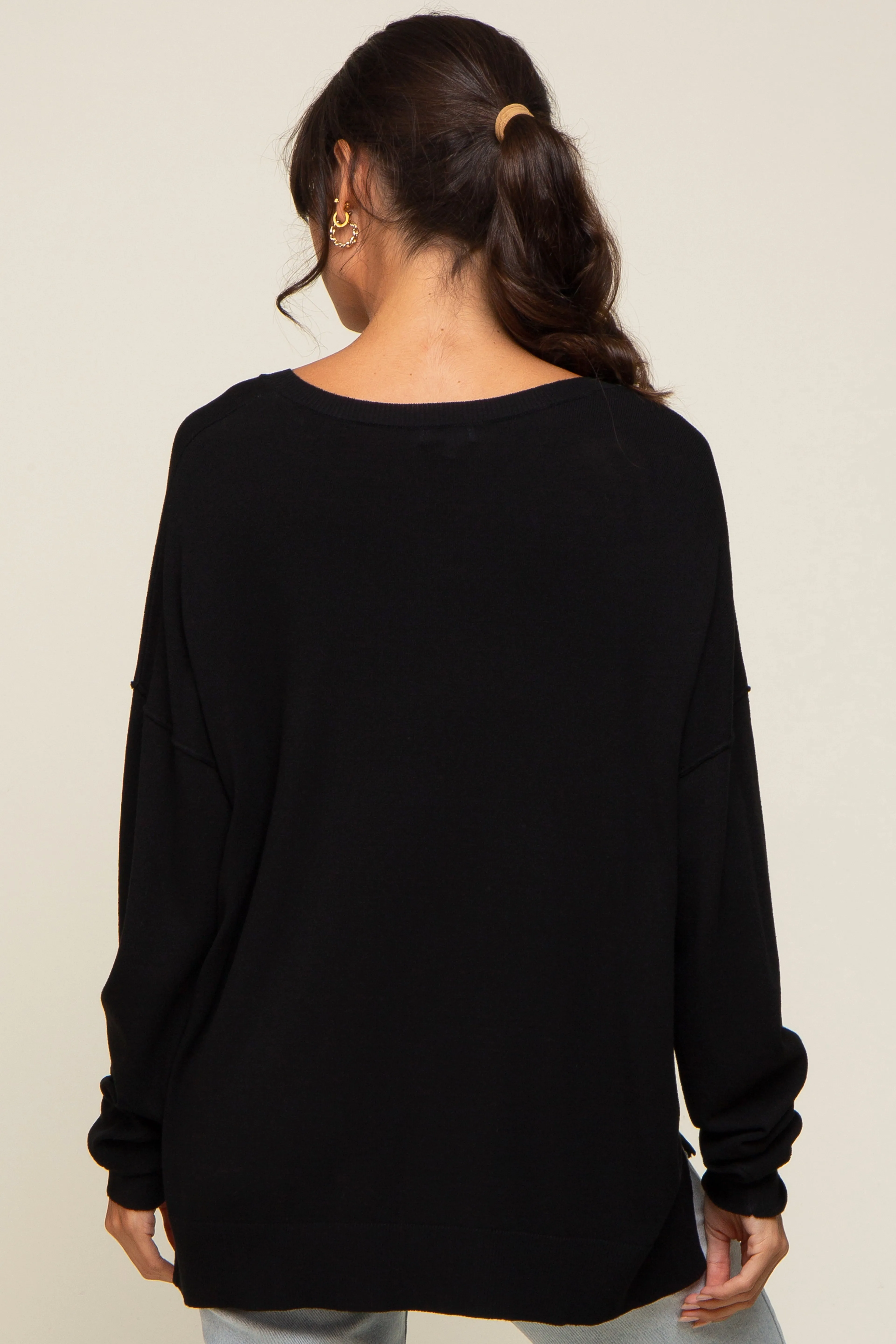 Black Knit V-Neck Long Sleeve Top sold by Pinkblush product image thumbnail 3