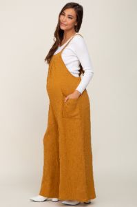 Camel Wide Leg Tie Back Maternity Overalls sold by Pinkblush