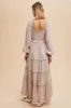 Beige Smocked Long Sleeve Ruffle Tiered Maxi Dress sold by Pinkblush
