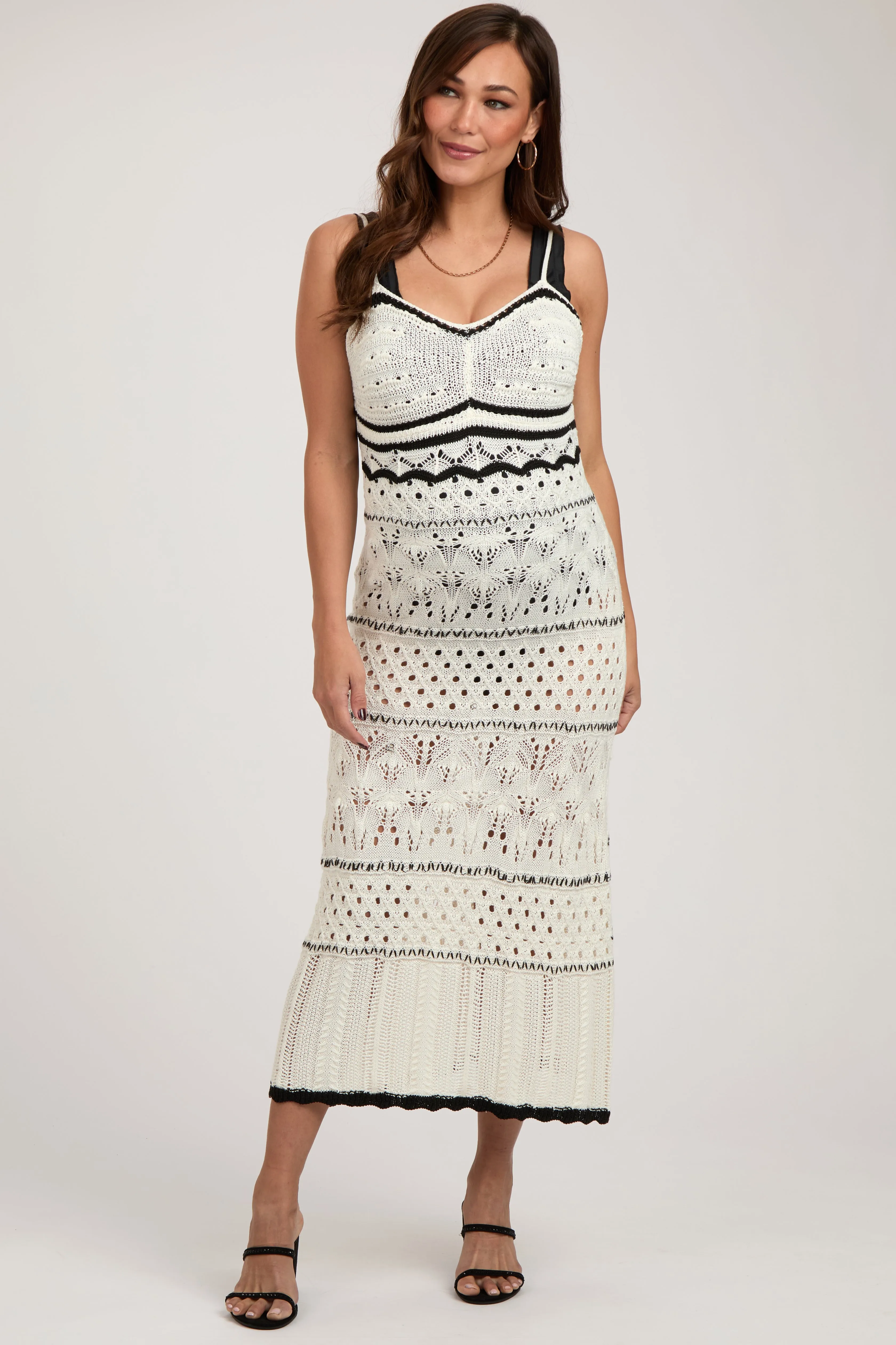 Cream Contrast Trim Crochet Maternity Maxi Swim Cover Up sold by Pinkblush