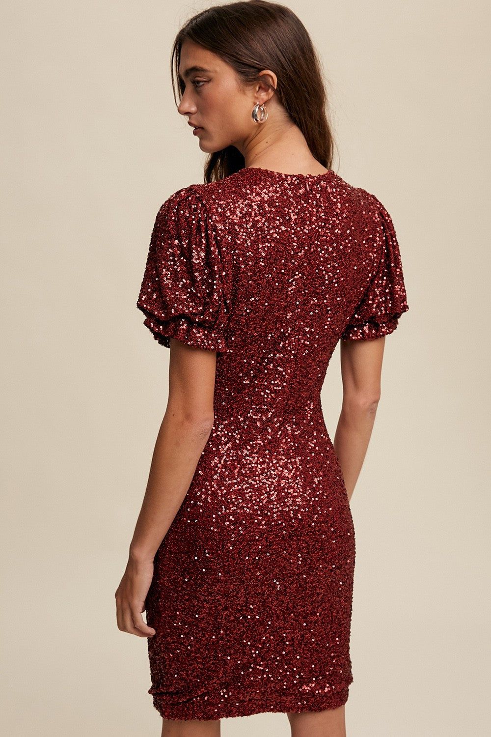 Burgundy Sequin Fitted Mini Dress sold by Pinkblush product image thumbnail 4