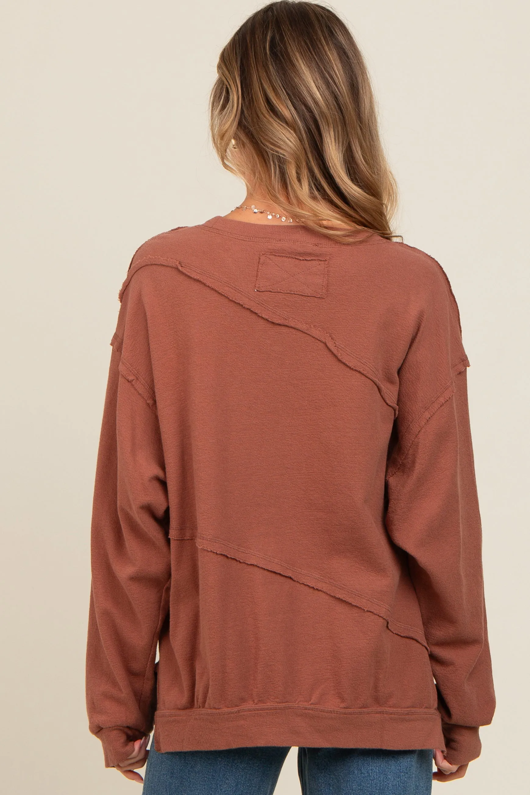 Brown Exposed Seam Dolman Sleeve Sweatshirt sold by Pinkblush product image thumbnail 3