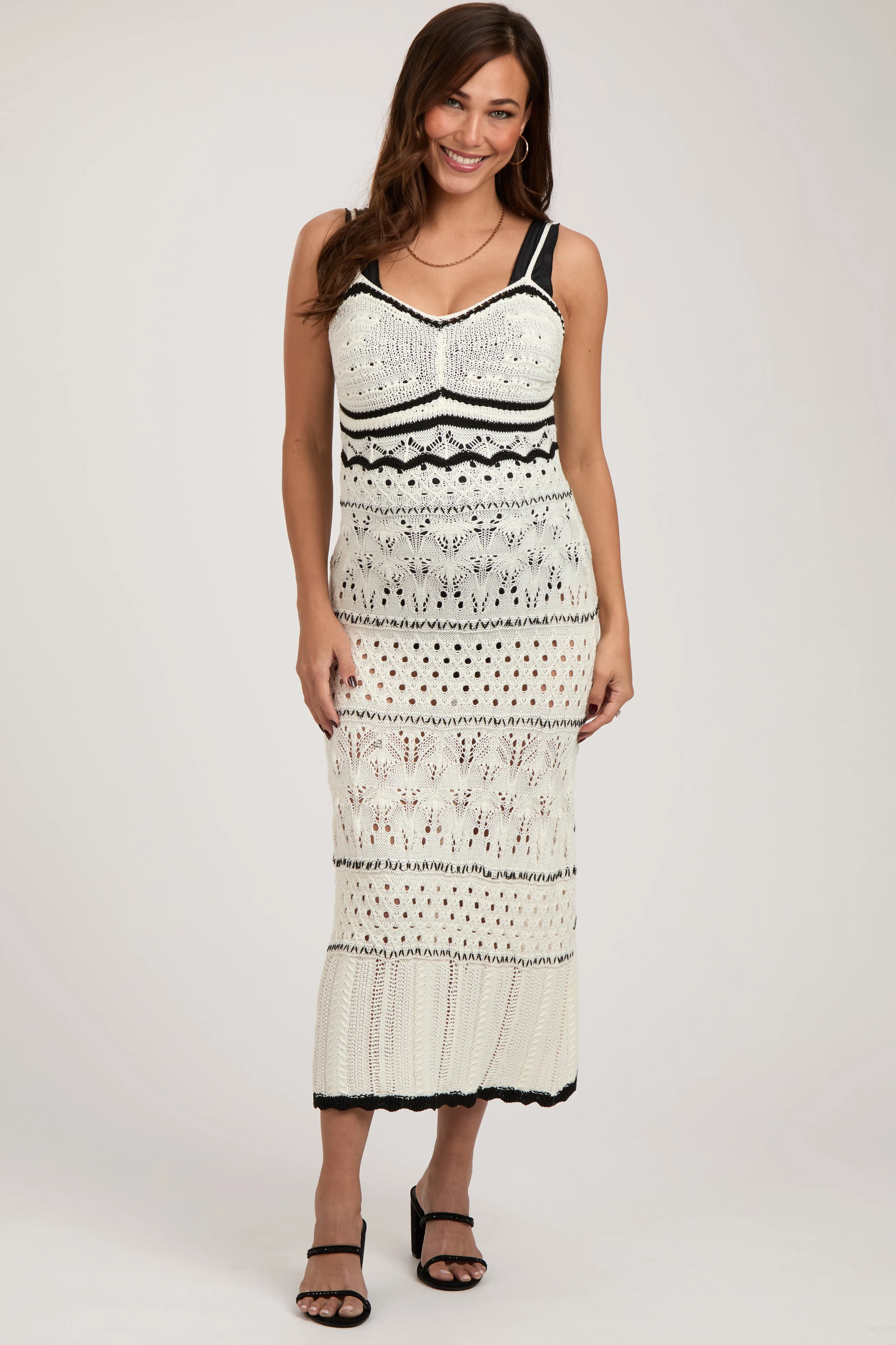 Cream Contrast Trim Crochet Maternity Maxi Swim Cover Up sold by Pinkblush product image thumbnail 2