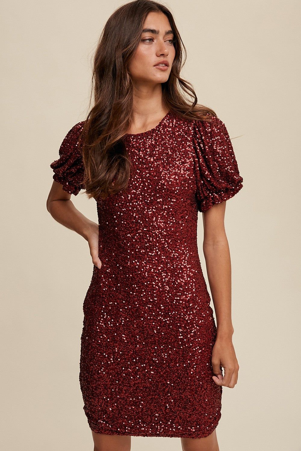 Burgundy Sequin Fitted Mini Dress sold by Pinkblush product image thumbnail 2
