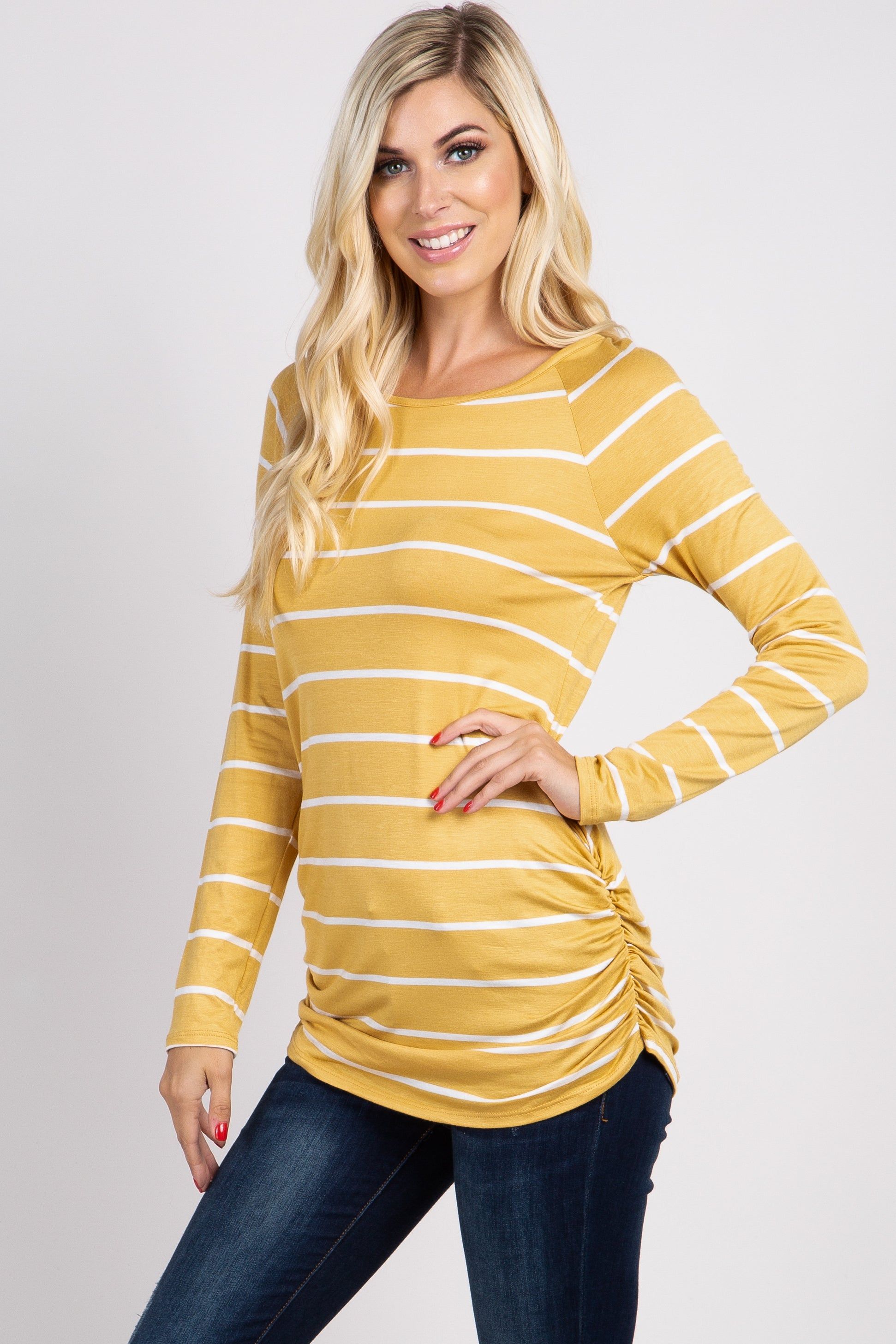 Mustard Striped Ruched Top sold by Pinkblush product image thumbnail 3