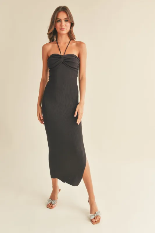 Charcoal Front Twist Halter Maxi Dress sold by Pinkblush