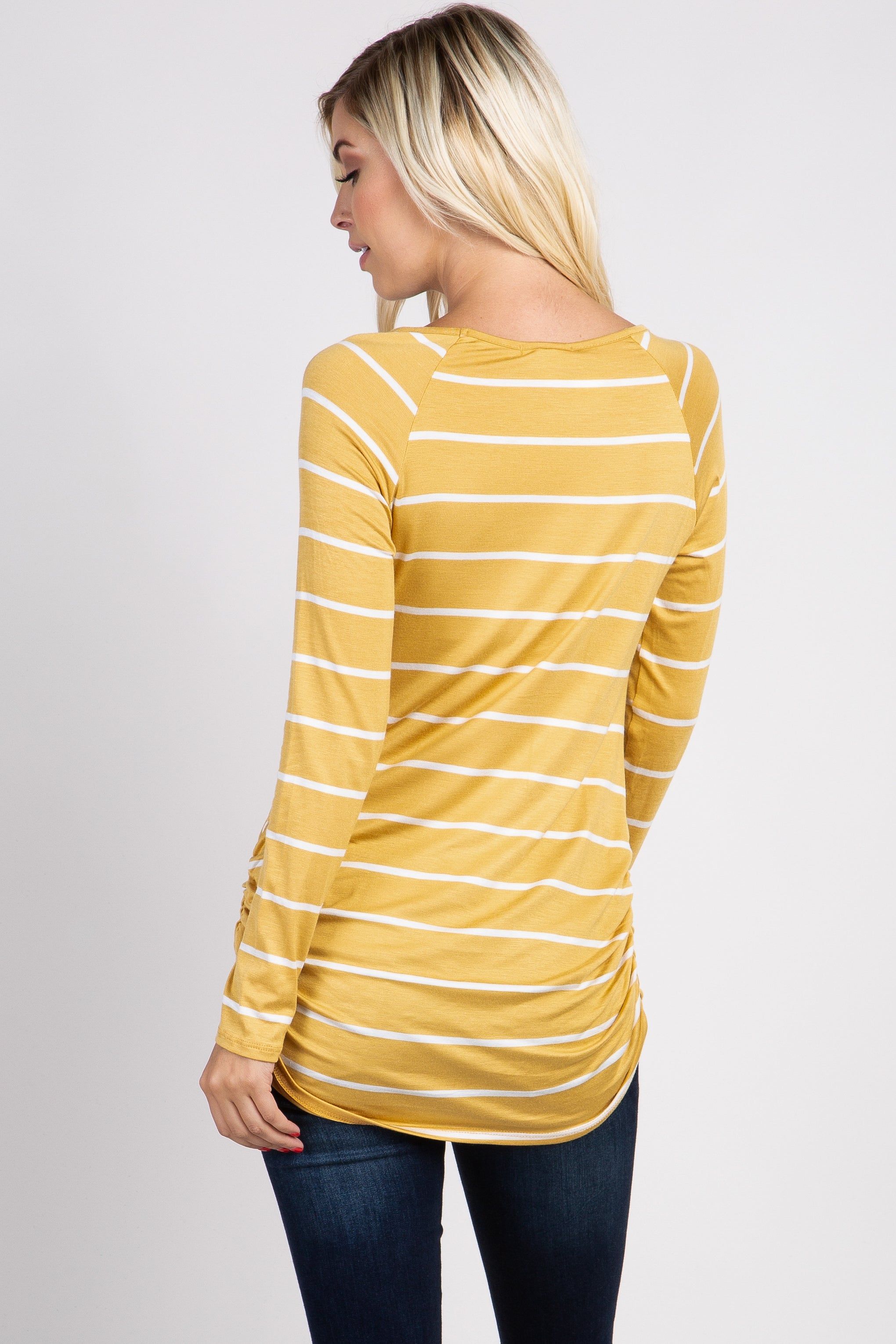 Mustard Striped Ruched Top sold by Pinkblush product image thumbnail 4
