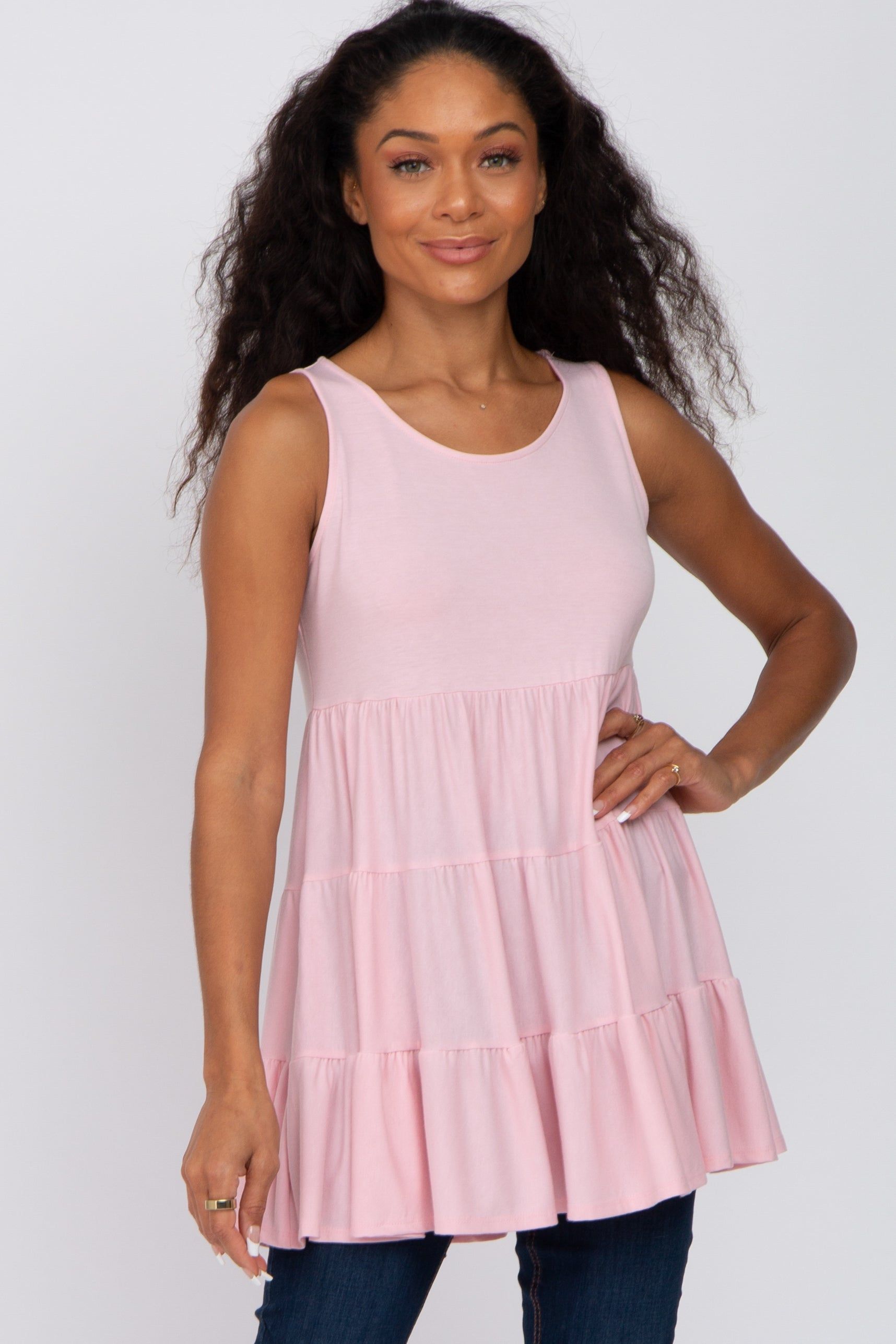 Light Pink Tiered Sleeveless Top sold by Pinkblush