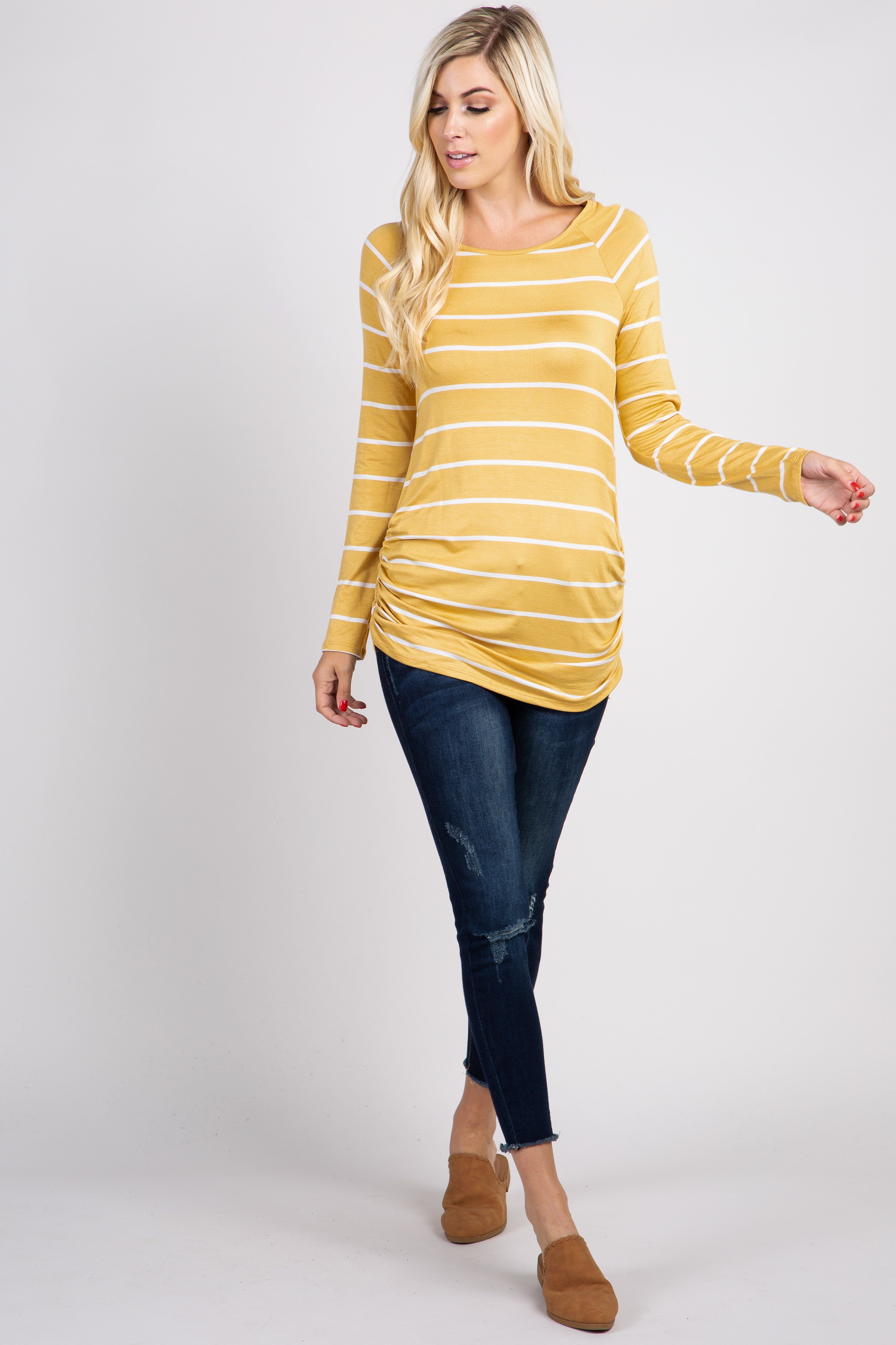Mustard Striped Ruched Top sold by Pinkblush product image thumbnail 2