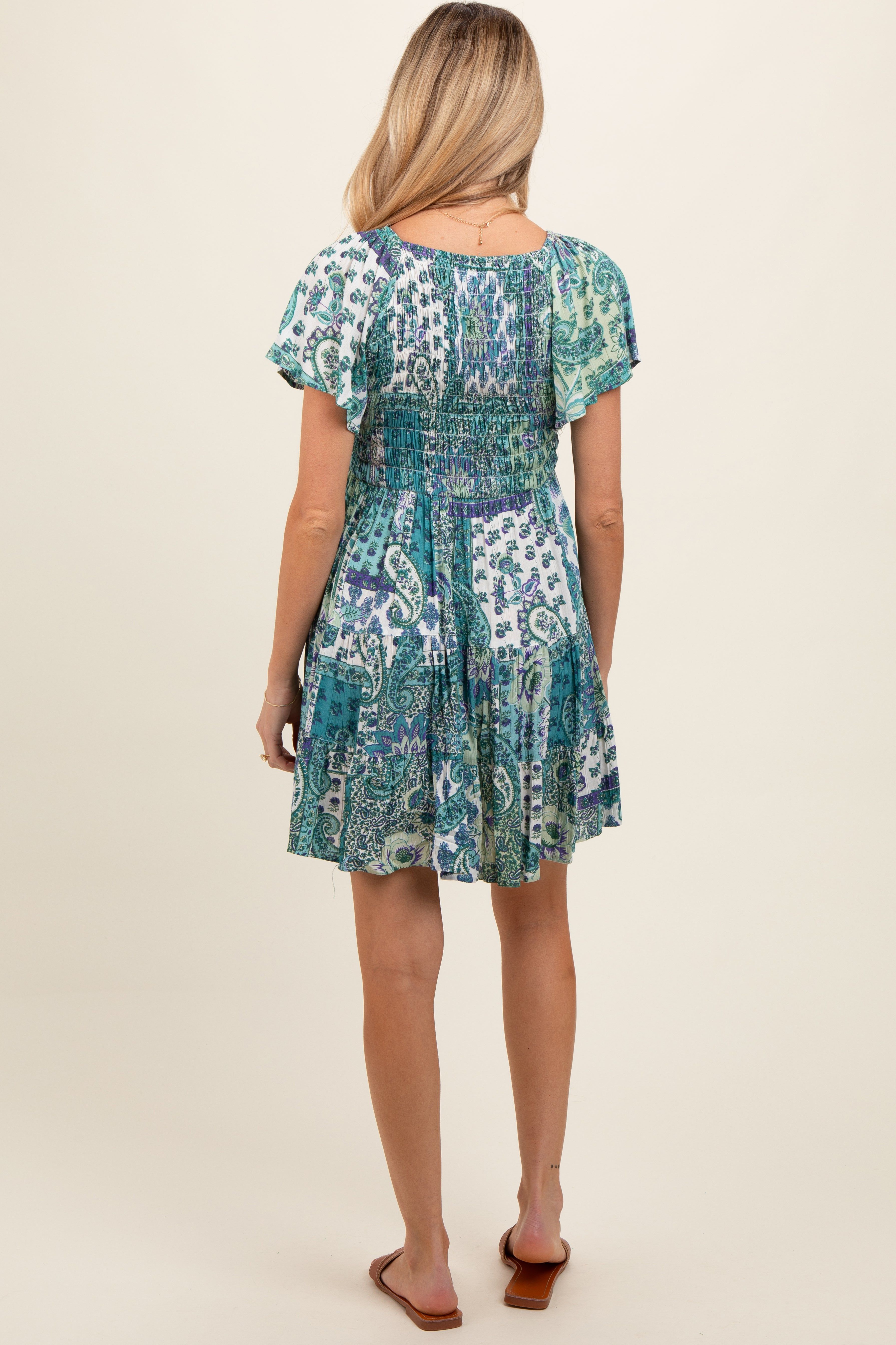 Aqua Floral Ruffle Sleeve Maternity Dress sold by Pinkblush product image thumbnail 4