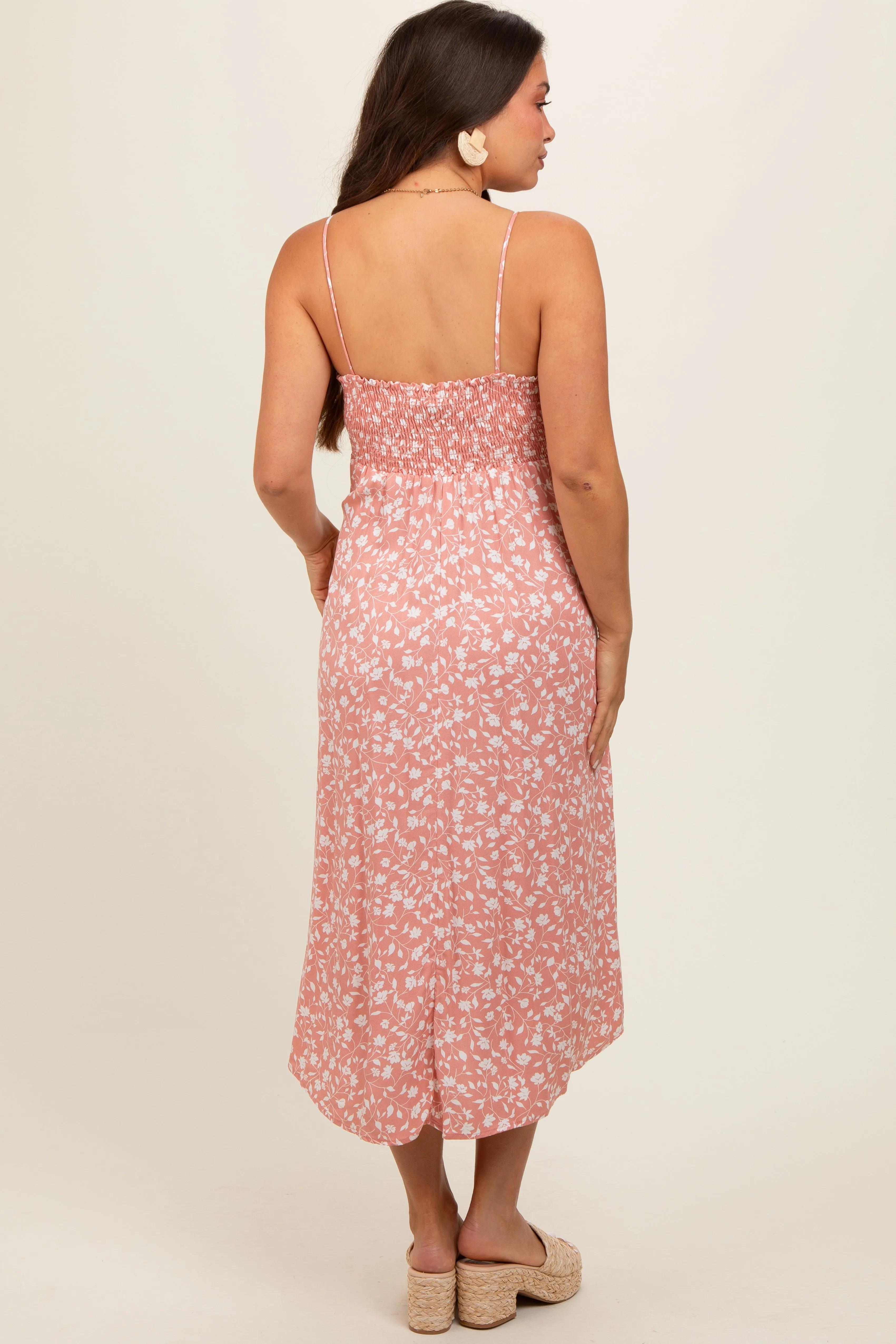 Pink Floral Side Slit Maternity Midi Dress sold by Pinkblush product image thumbnail 3