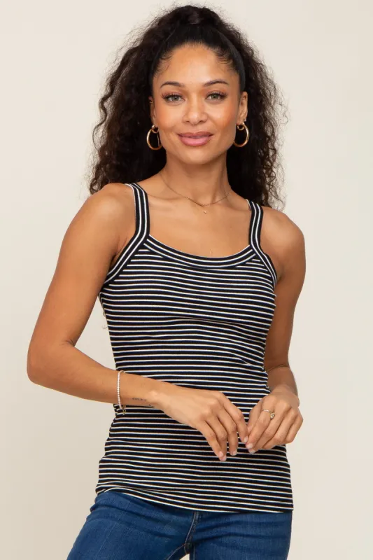 Black Striped Ribbed Tank Top sold by Pinkblush