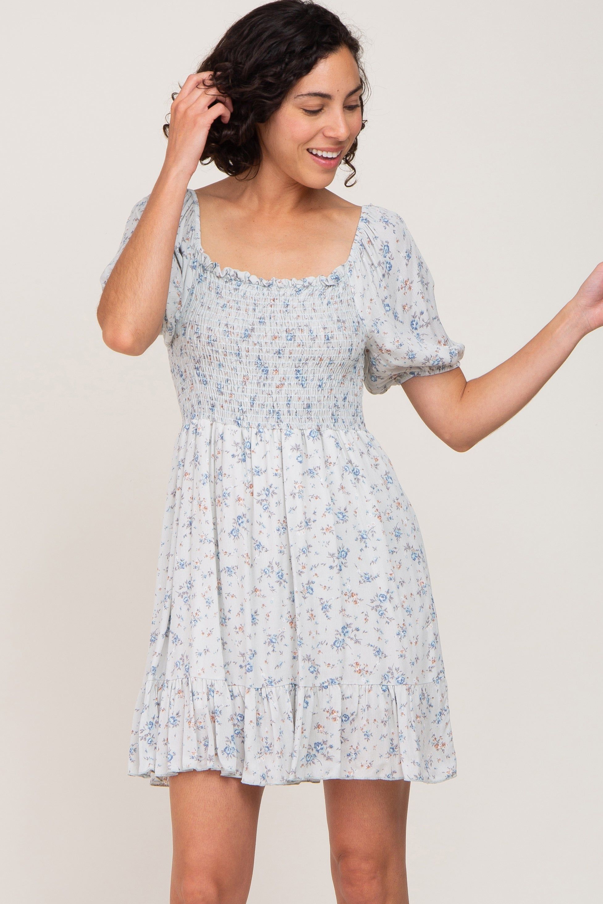 Light Blue Floral Smocked Maternity Mini Dress sold by Pinkblush product image thumbnail 5