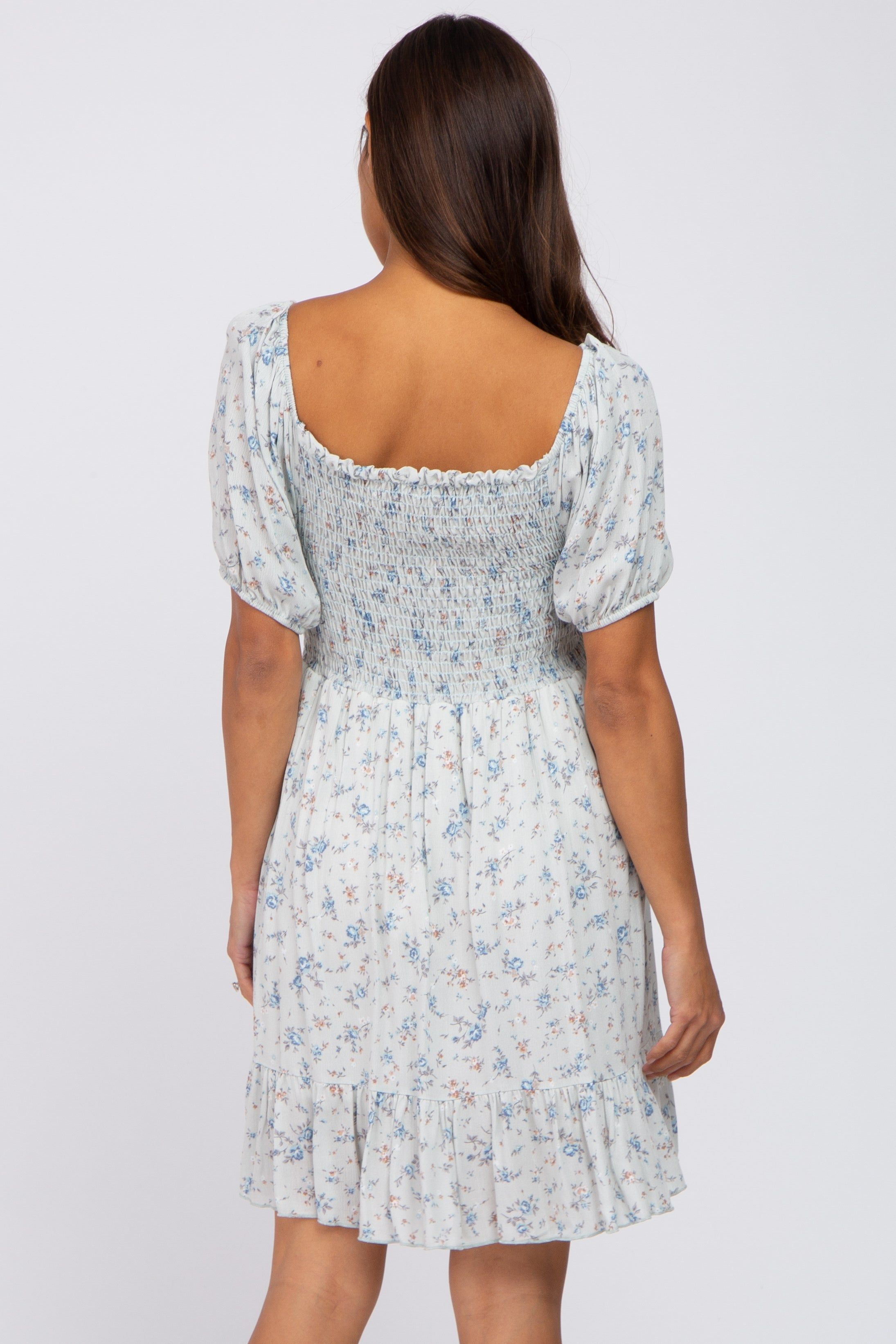 Light Blue Floral Smocked Maternity Mini Dress sold by Pinkblush product image thumbnail 3