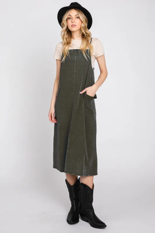 Dark Olive Washed Jumper Dress sold by Pinkblush
