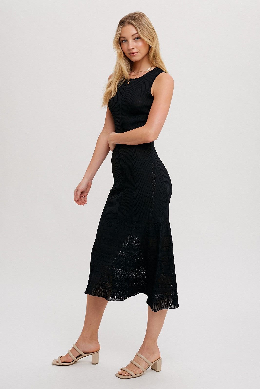 Black Sleeveless Knit Mermaid Midi Dress sold by Pinkblush product image thumbnail 2