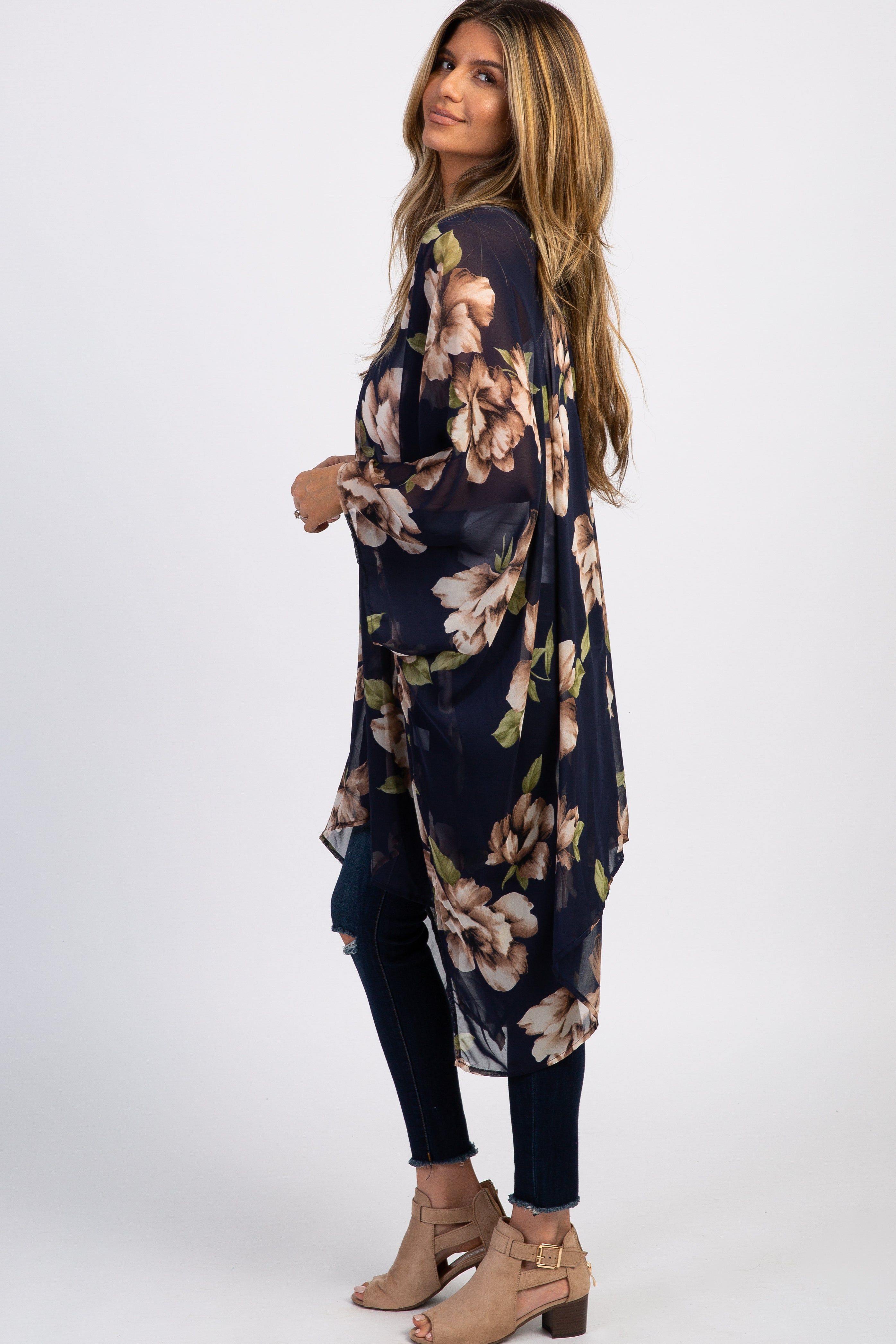 PinkBlush Navy Blue Floral Chiffon Draped Cover Up sold by Pinkblush product image thumbnail 2