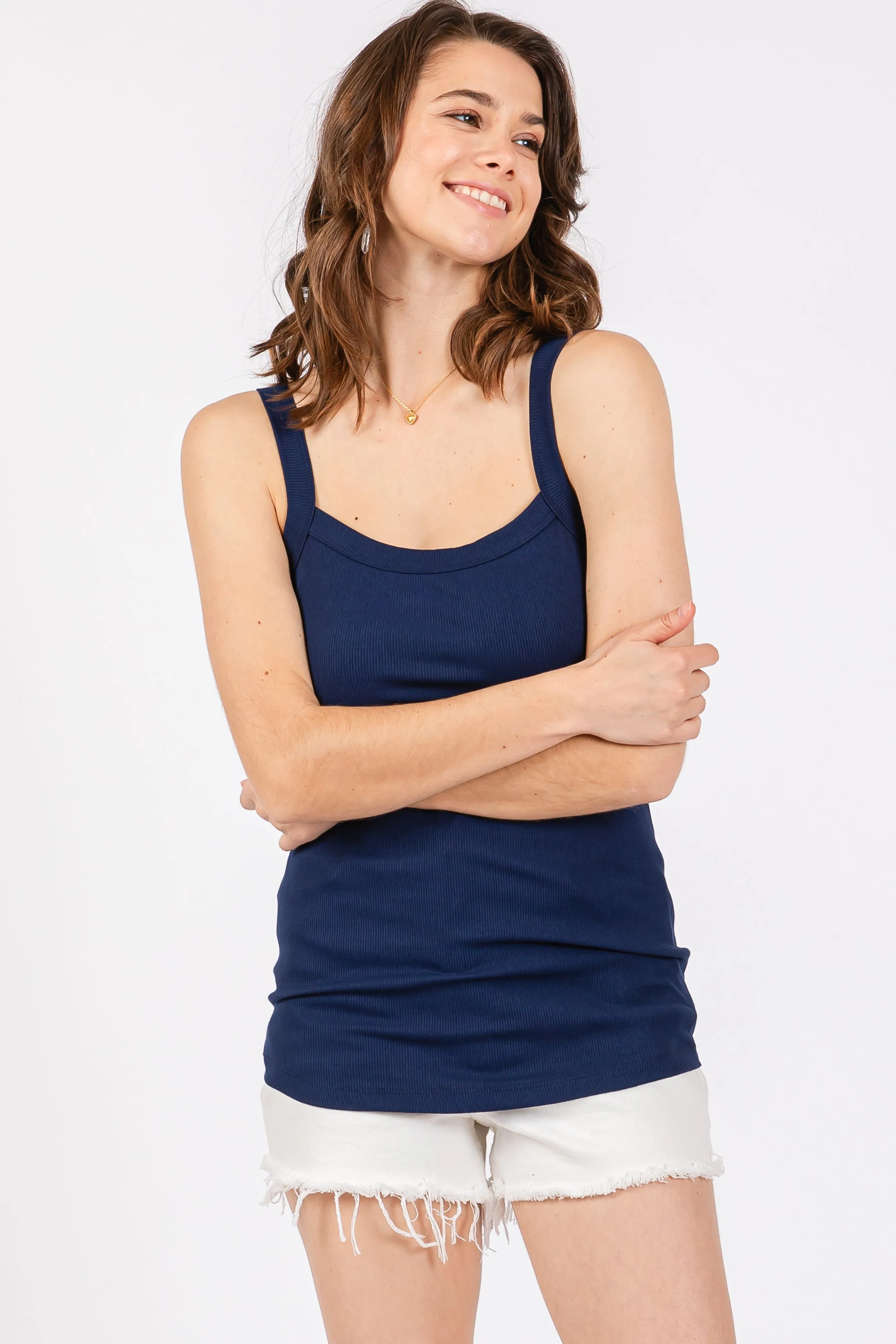 Navy Ribbed Sleeveless Maternity Tank Top sold by Pinkblush product image thumbnail 3