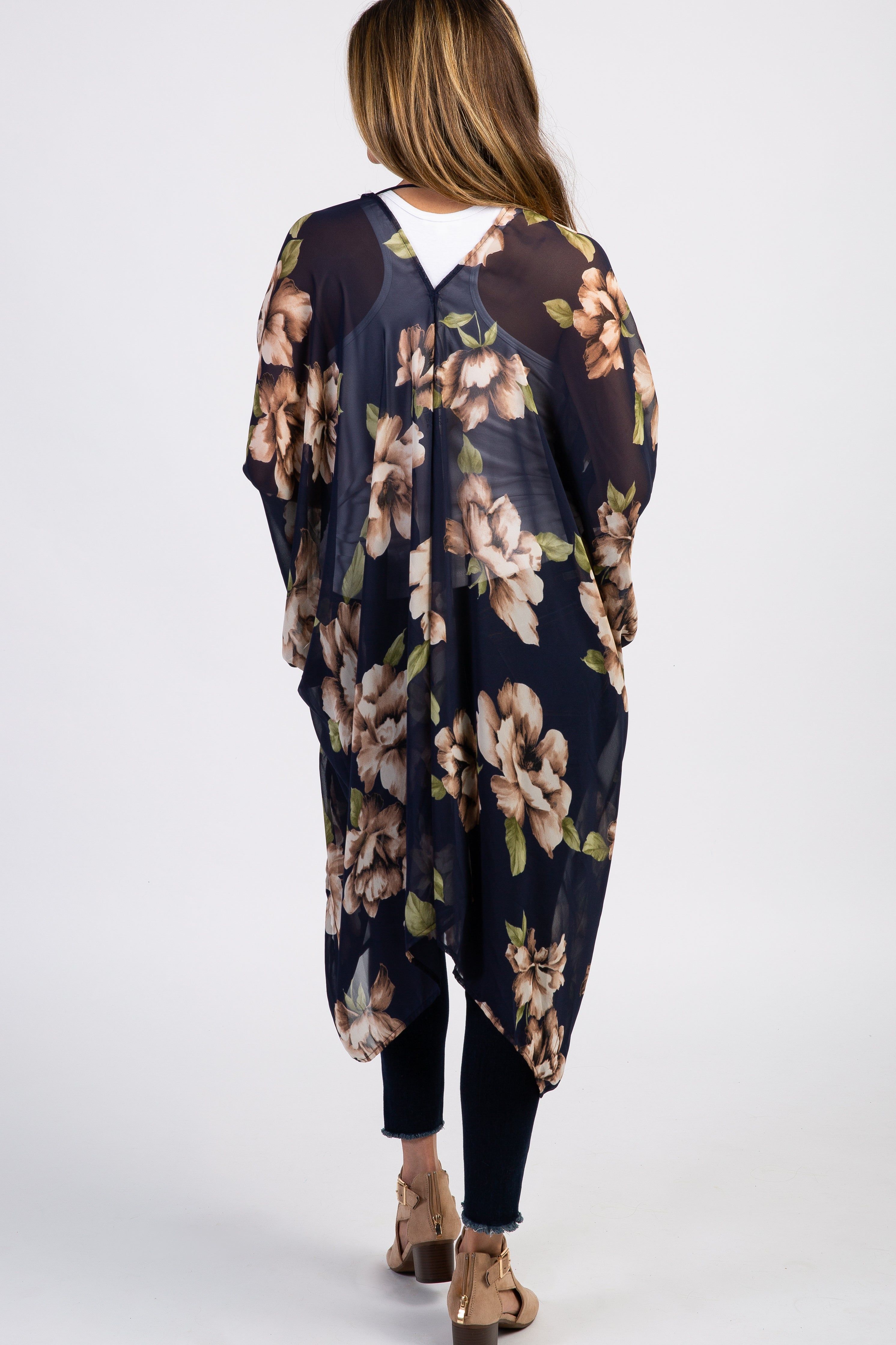 PinkBlush Navy Blue Floral Chiffon Draped Cover Up sold by Pinkblush product image thumbnail 3