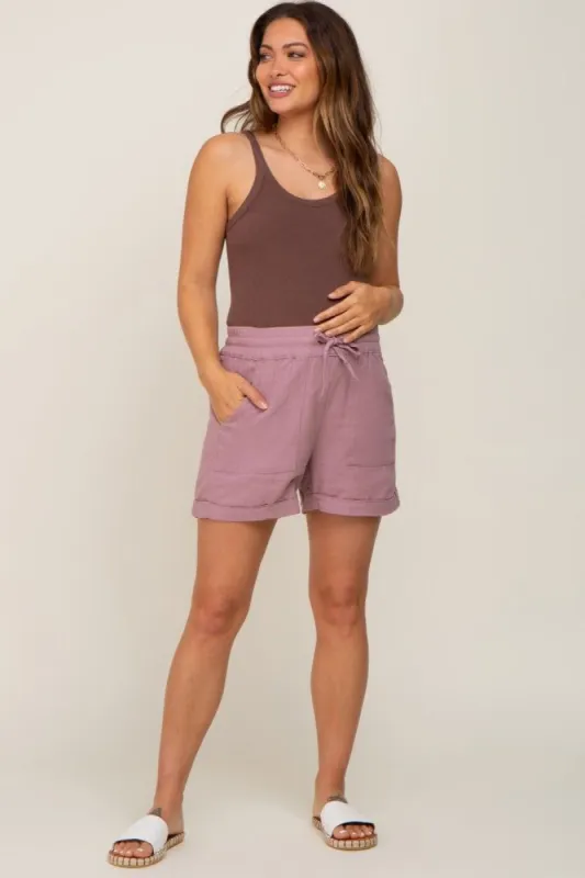 Mauve Drawstring Cuffed Maternity Shorts sold by Pinkblush