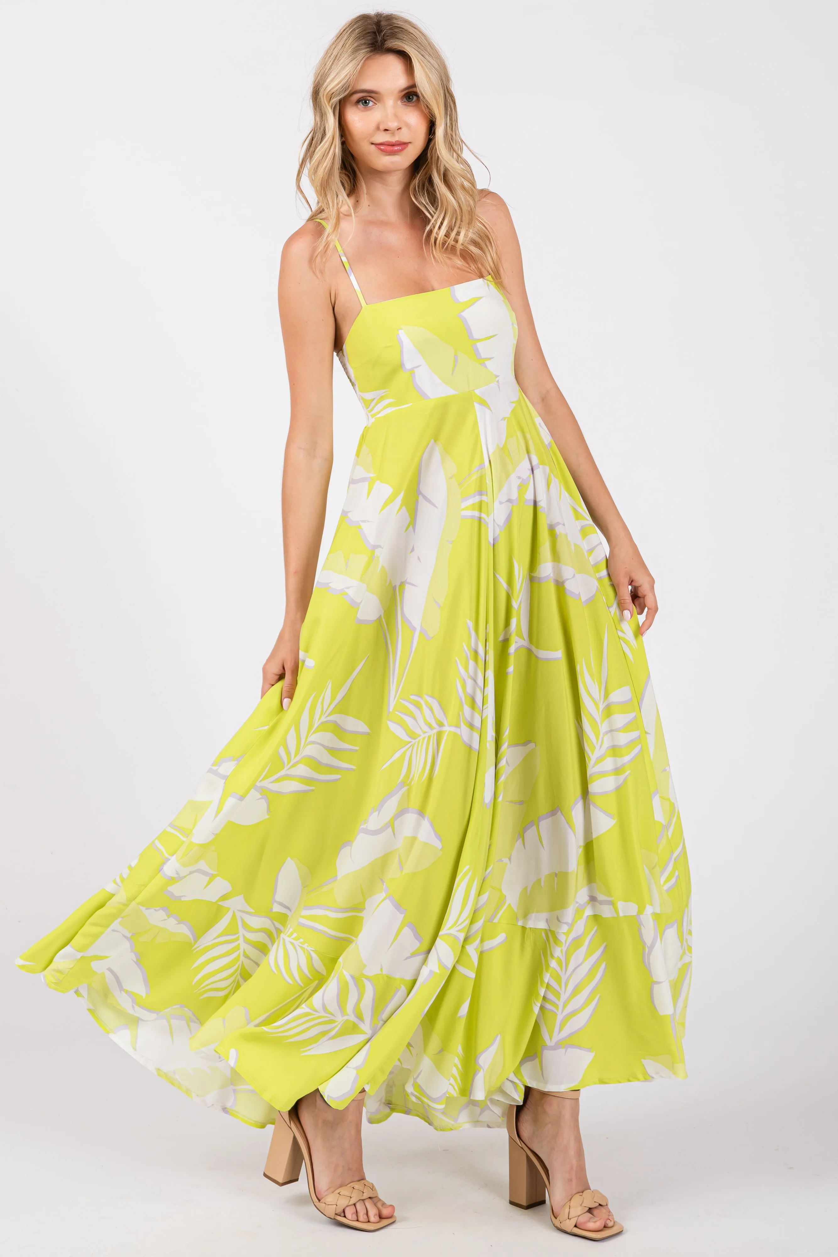 Lime Leaf Print Sleeveless Maxi Dress sold by Pinkblush product image thumbnail 2
