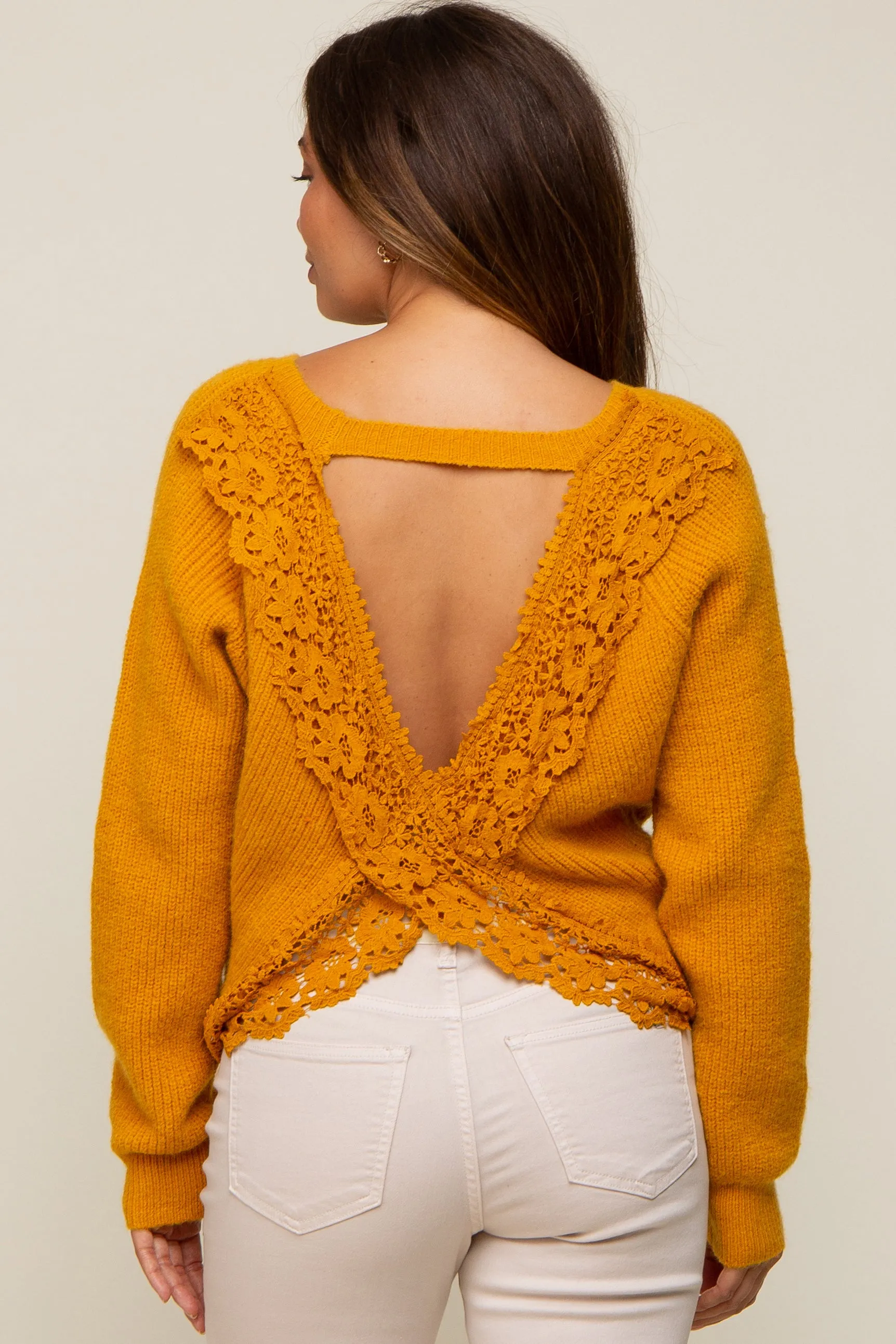 Yellow Back Cutout Lace Accent Maternity Sweater sold by Pinkblush product image thumbnail 4
