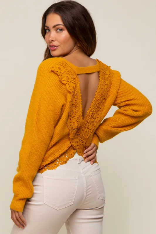 Yellow Back Cutout Lace Accent Maternity Sweater sold by Pinkblush