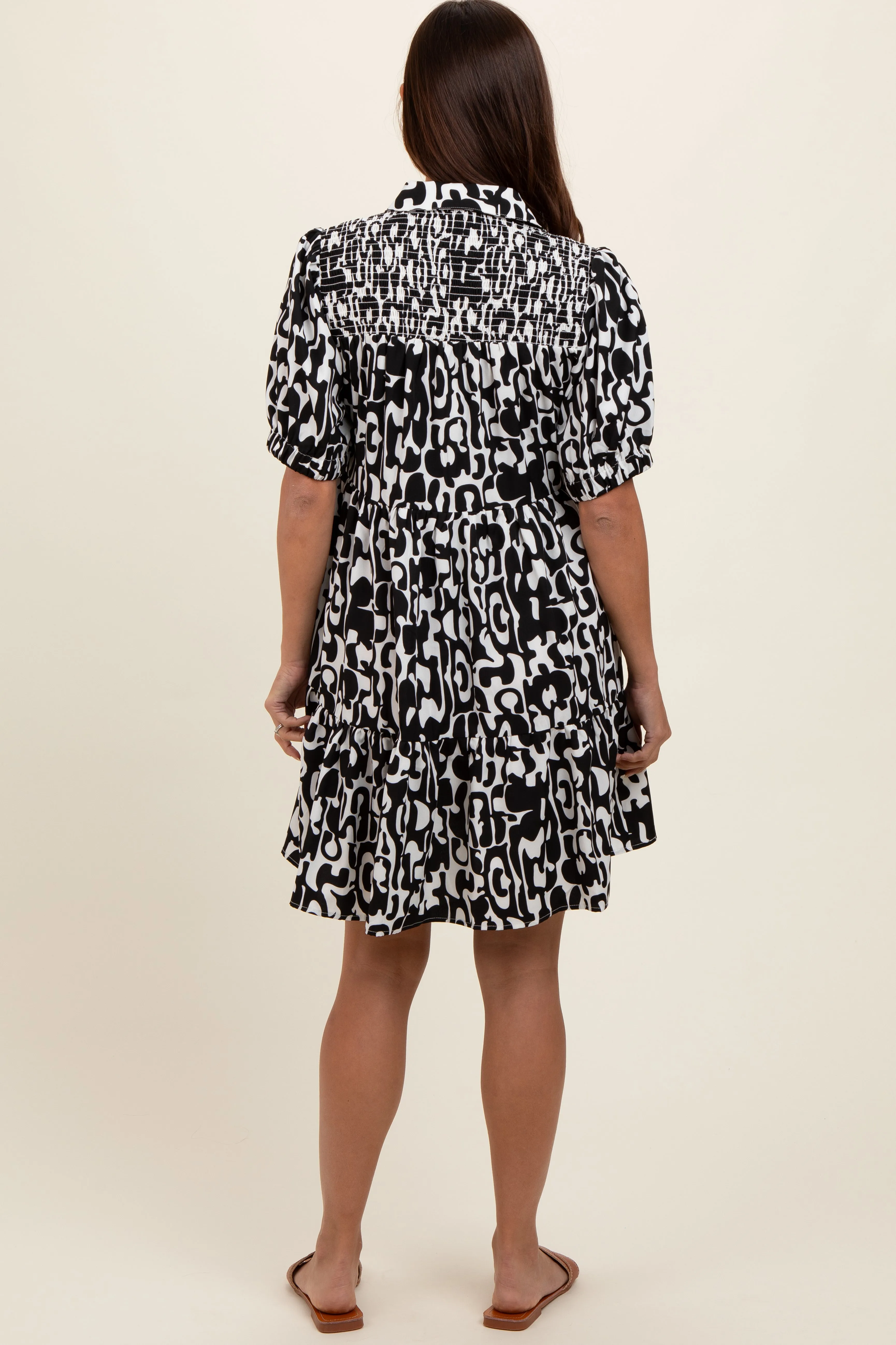 Black Printed Collared Tiered Maternity Dress sold by Pinkblush product image thumbnail 4