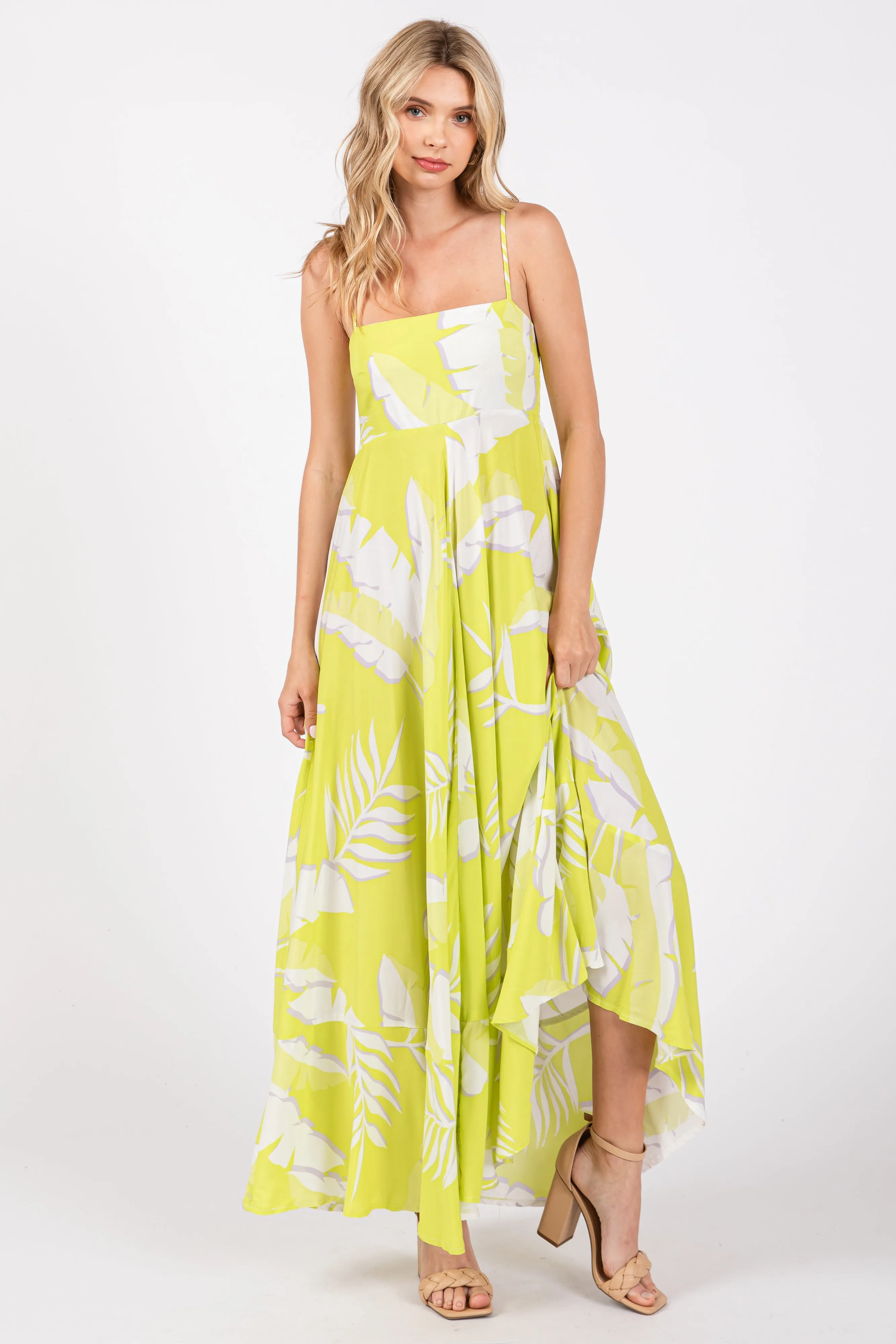 Lime Leaf Print Sleeveless Maxi Dress sold by Pinkblush product image thumbnail 4