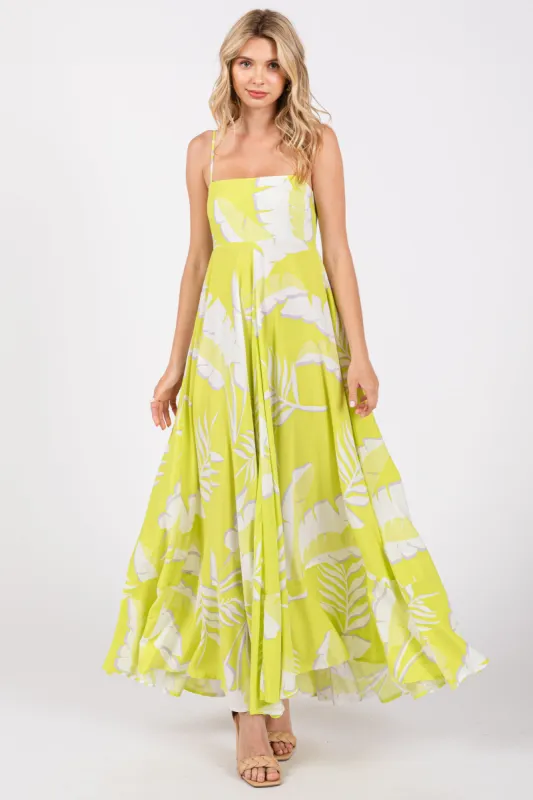 Lime Leaf Print Sleeveless Maxi Dress made by Pinkblush