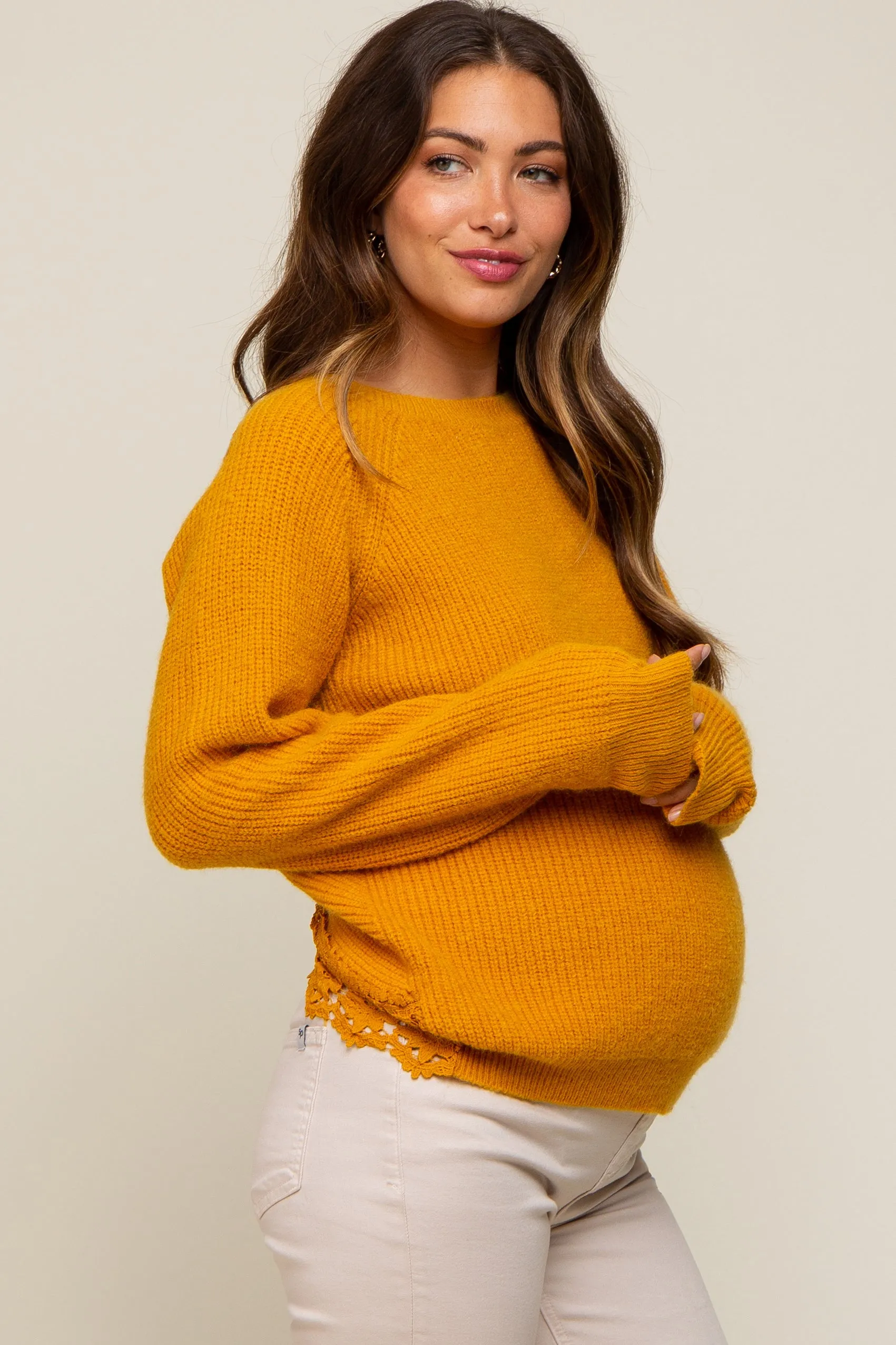 Yellow Back Cutout Lace Accent Maternity Sweater sold by Pinkblush product image thumbnail 3
