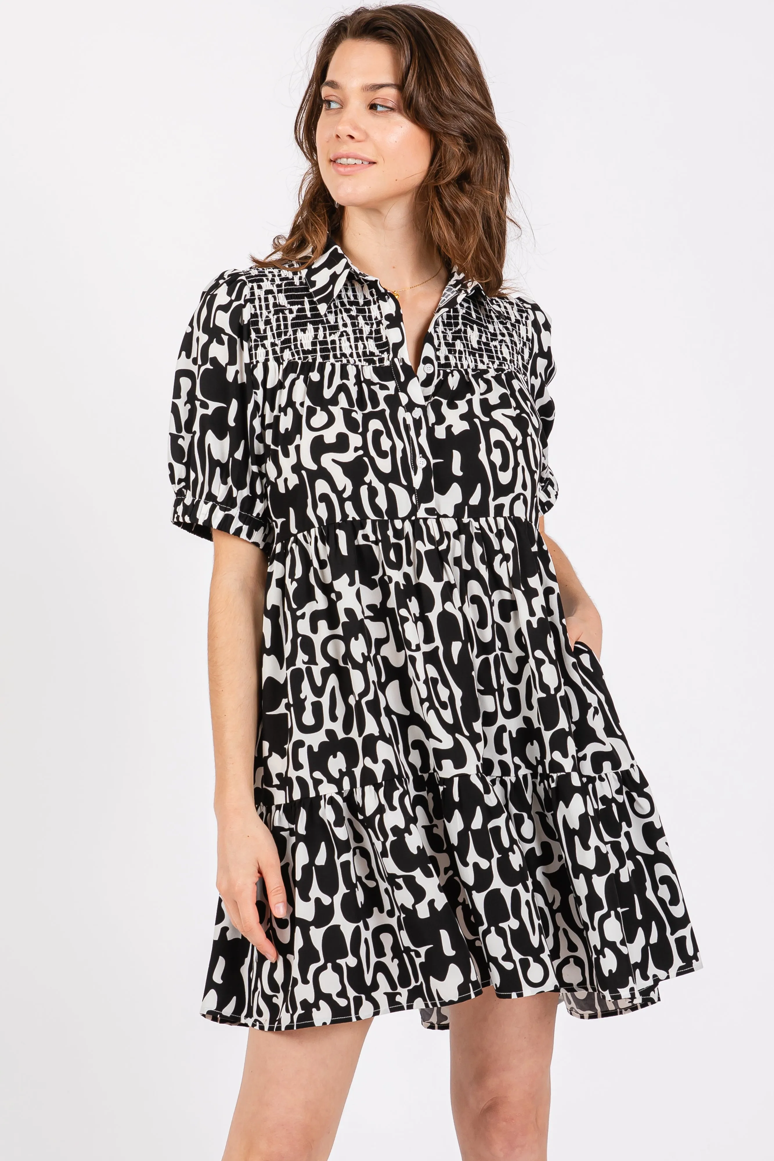 Black Printed Collared Tiered Maternity Dress sold by Pinkblush product image thumbnail 5