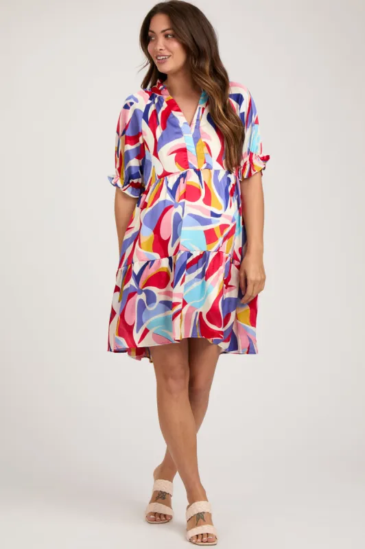 Red Multi-Color Patterned Ruffle Tiered Maternity Dress sold by Pinkblush