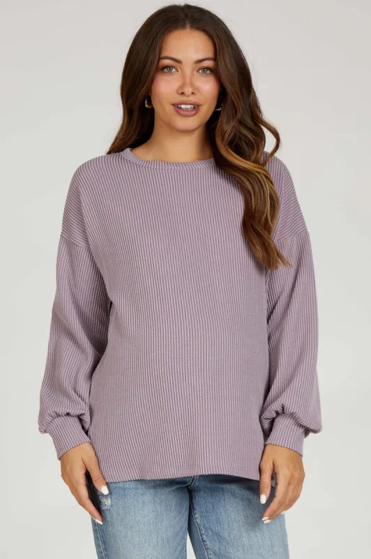Lavender Ribbed Long Sleeve Maternity Top sold by Pinkblush