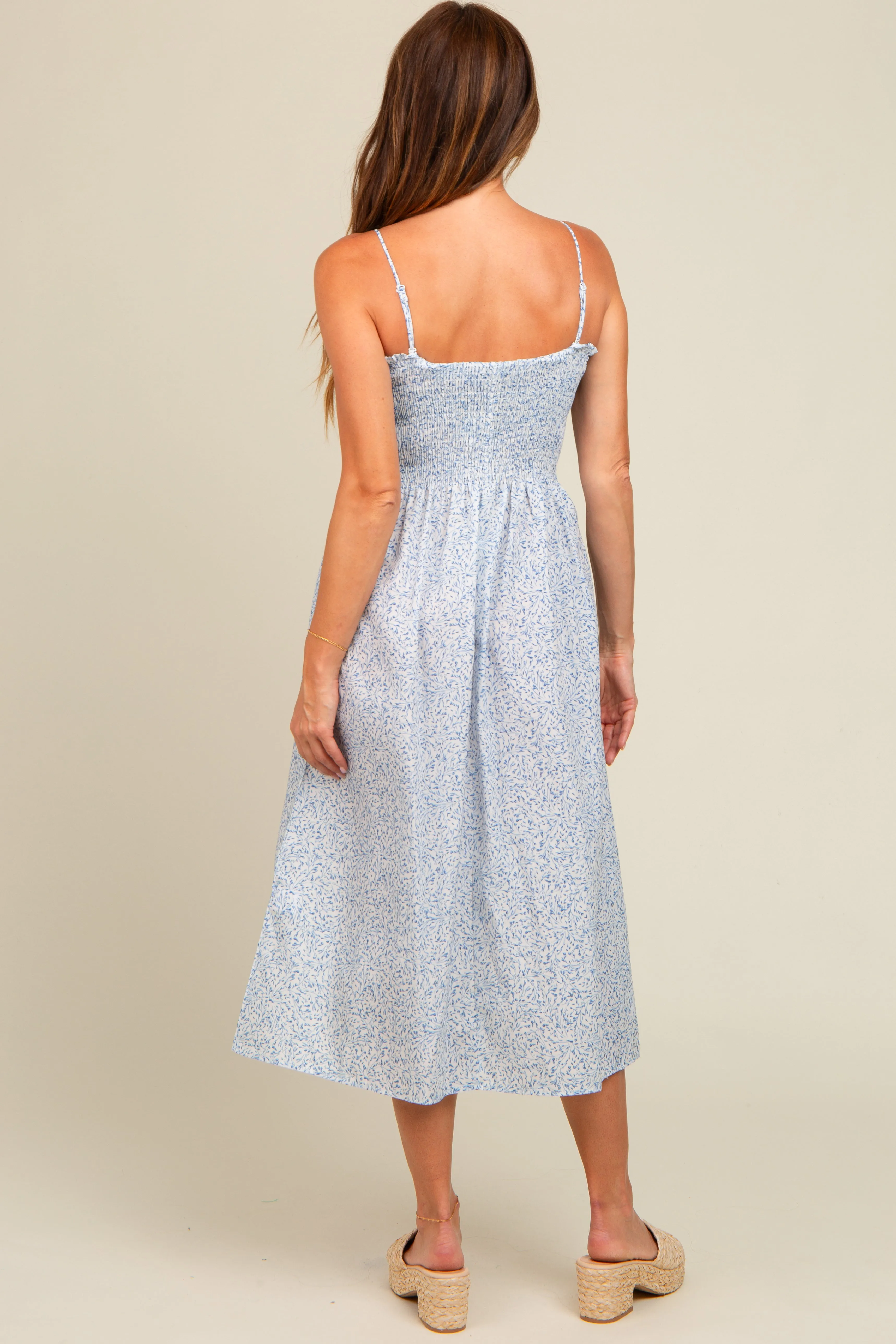 Light Blue Printed Smocked Midi Dress sold by Pinkblush product image thumbnail 4