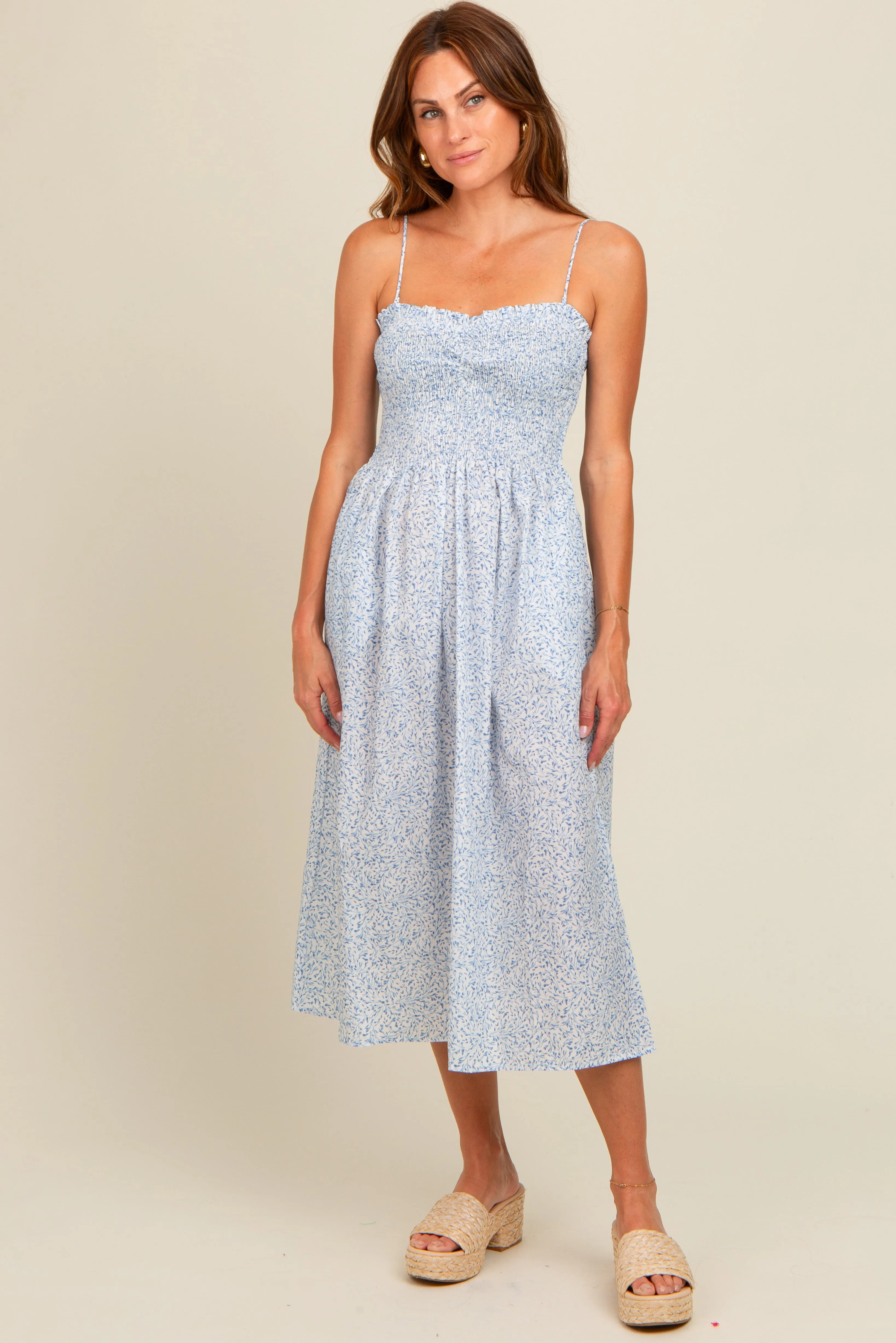 Light Blue Printed Smocked Midi Dress sold by Pinkblush product image thumbnail 2