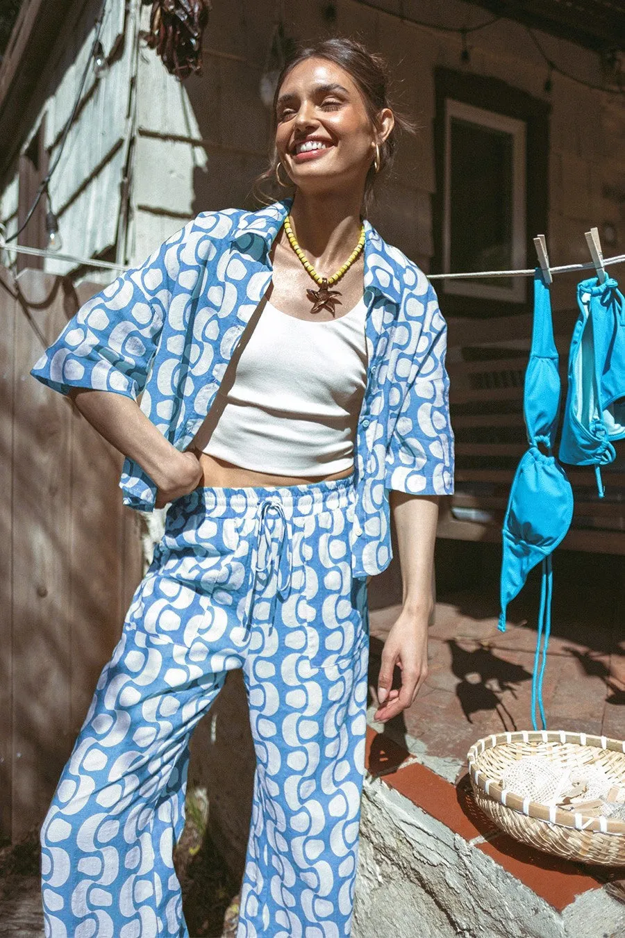 Blue Printed Shirt Top And Pants Set sold by Pinkblush