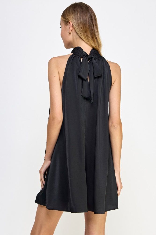 Black Mock Neck Halter Satin Mini Dress sold by Pinkblush product image thumbnail 2