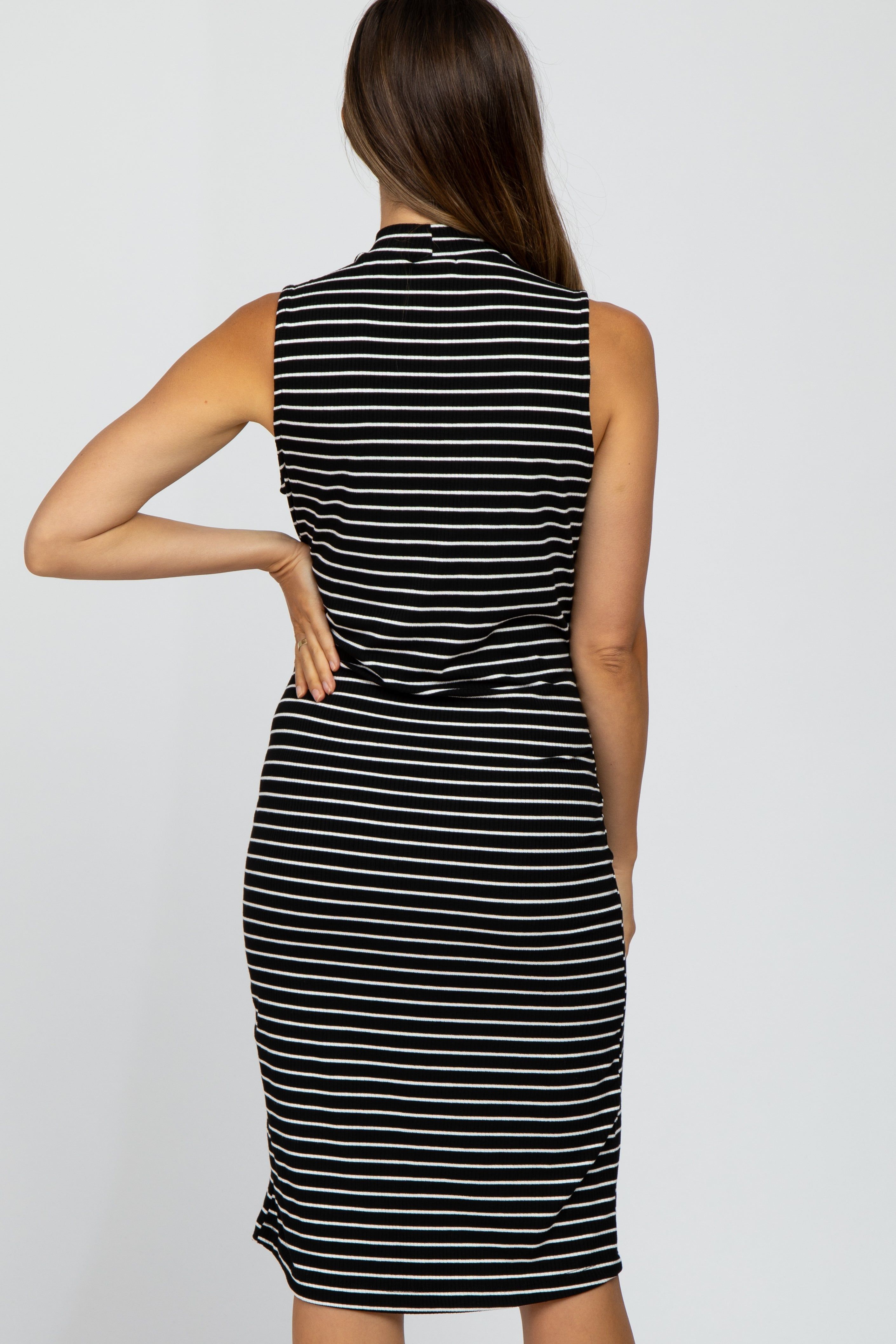 Black Striped Mock Neck Maternity Midi Dress sold by Pinkblush product image thumbnail 3