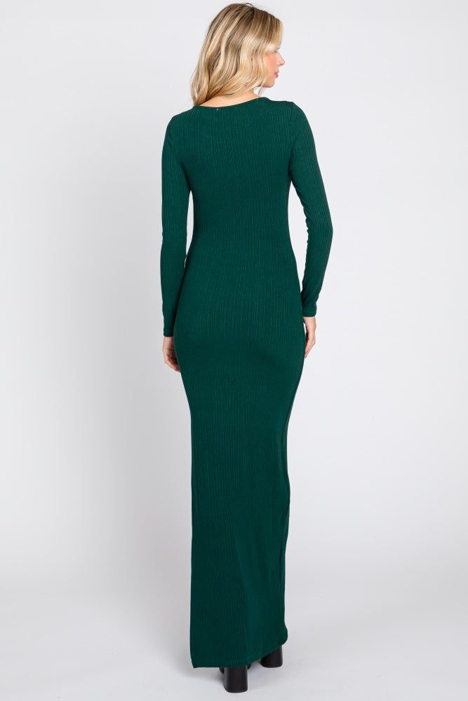 Green Ribbed Long Sleeve Side Slit Maxi Dress sold by Pinkblush product image thumbnail 3