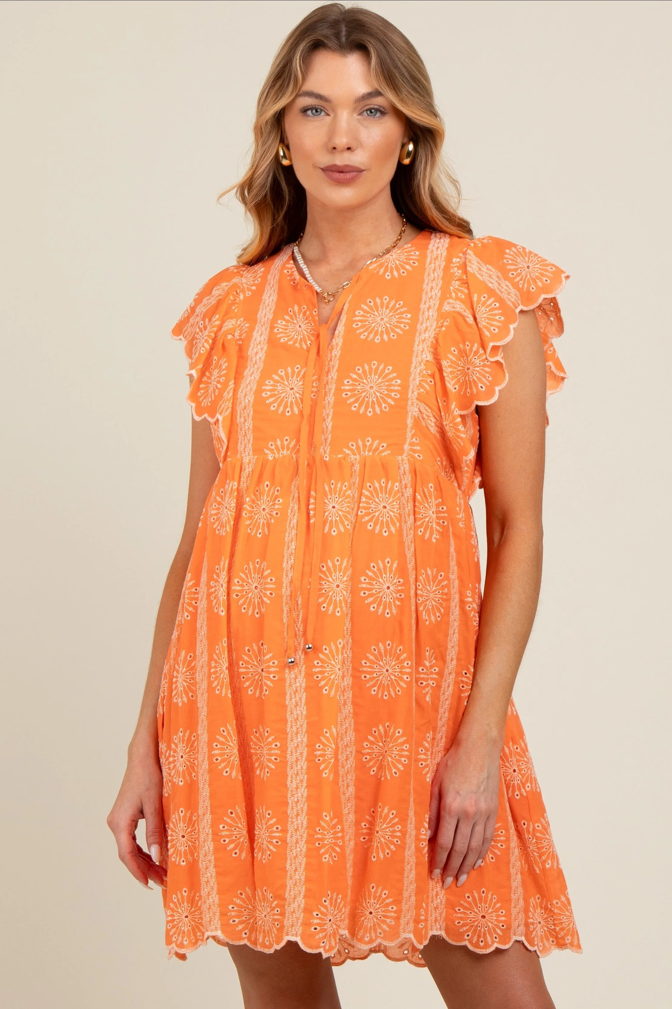 Orange Embroidered Flutter Sleeve Maternity Dress sold by Pinkblush product image thumbnail 2