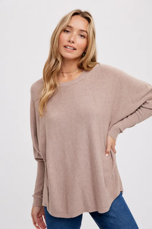 Taupe Knit Long Dolman Sleeve Top sold by Pinkblush