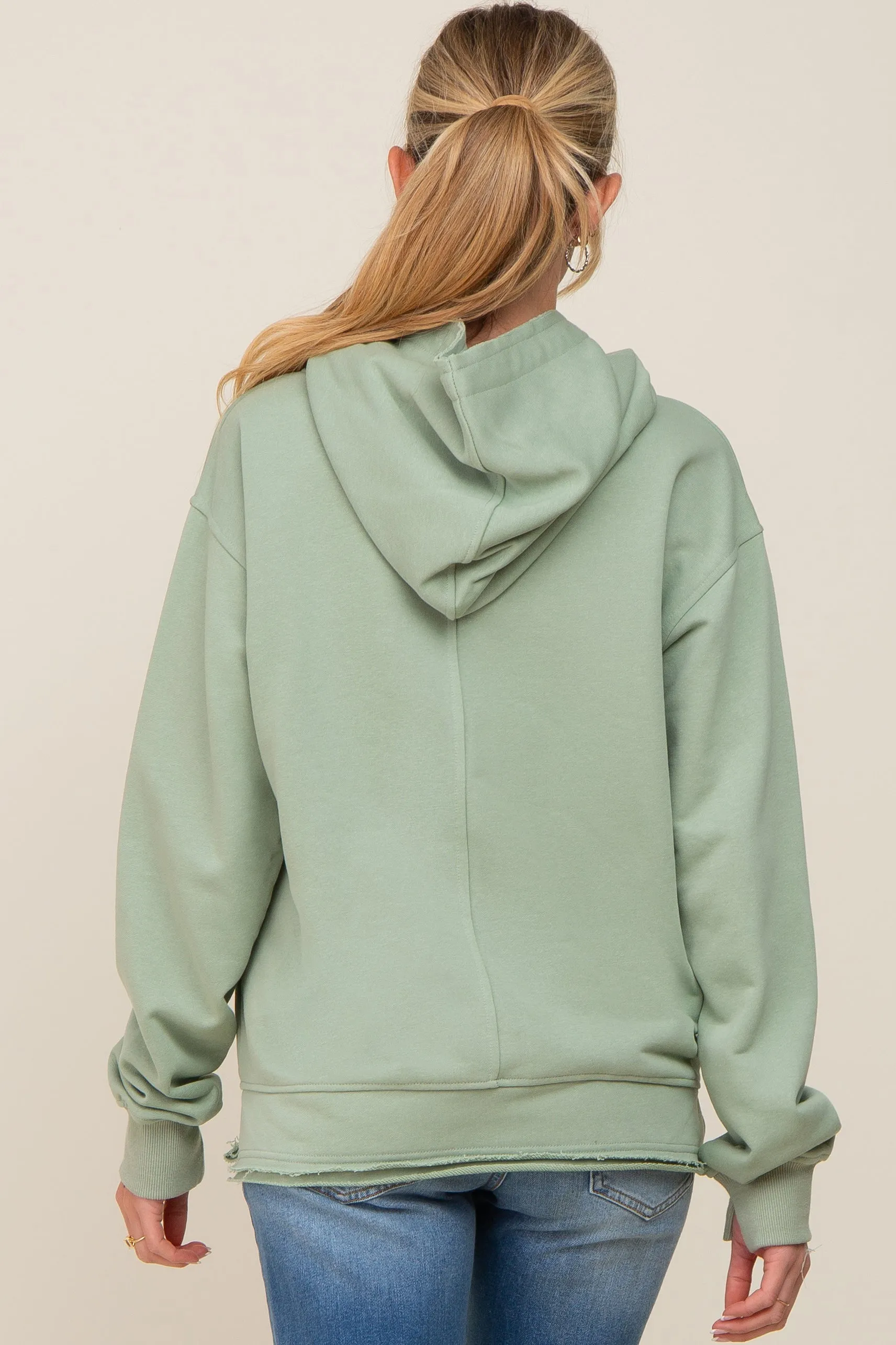 Light Olive Raw Edge Trim Maternity Drawstring Hoodie sold by Pinkblush product image thumbnail 3