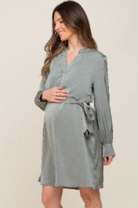 Sage Silky Sash Tie Maternity Dress sold by Pinkblush