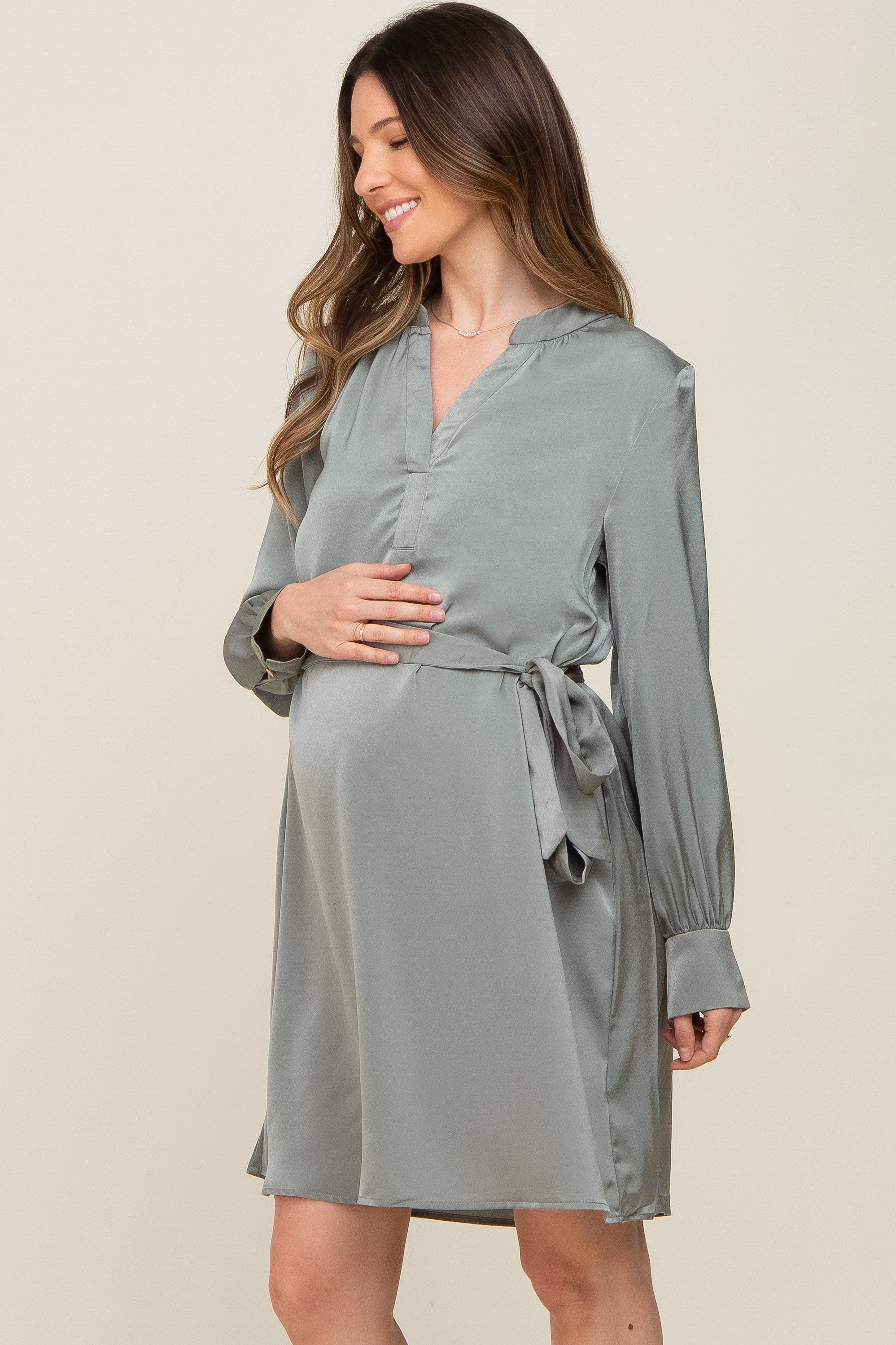 Sage Silky Sash Tie Maternity Dress sold by Pinkblush product image thumbnail 2